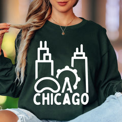 "CHICAGO" | Minimal Skyline Unisex Adult Long Sleeve T-Shirt | City Pride
