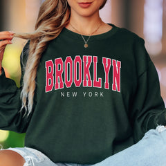 "BROOKLYN NEW YORK" | Retro College Font Unisex Adult Long Sleeve T-Shirt | City Pride Streetwear