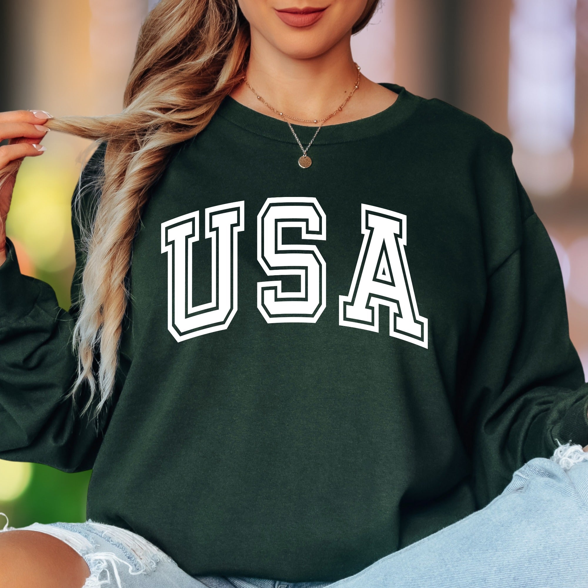 "USA" | Bold Typography Unisex Adult Long Sleeve T-Shirt | Patriotic Lifestyle