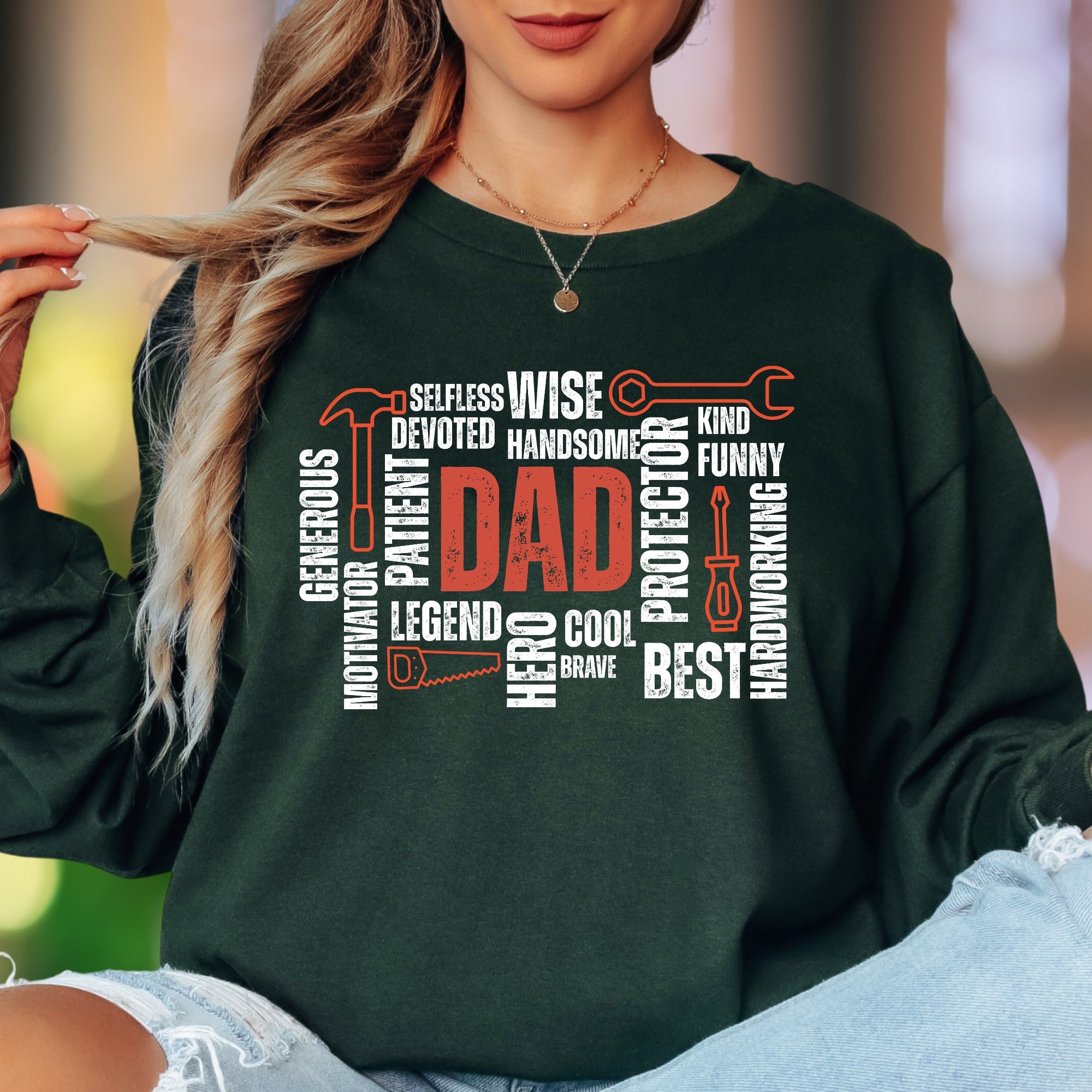 "DAD" Word Cloud | Typography Unisex Adult Long Sleeve T-Shirt | Father's Day Gift