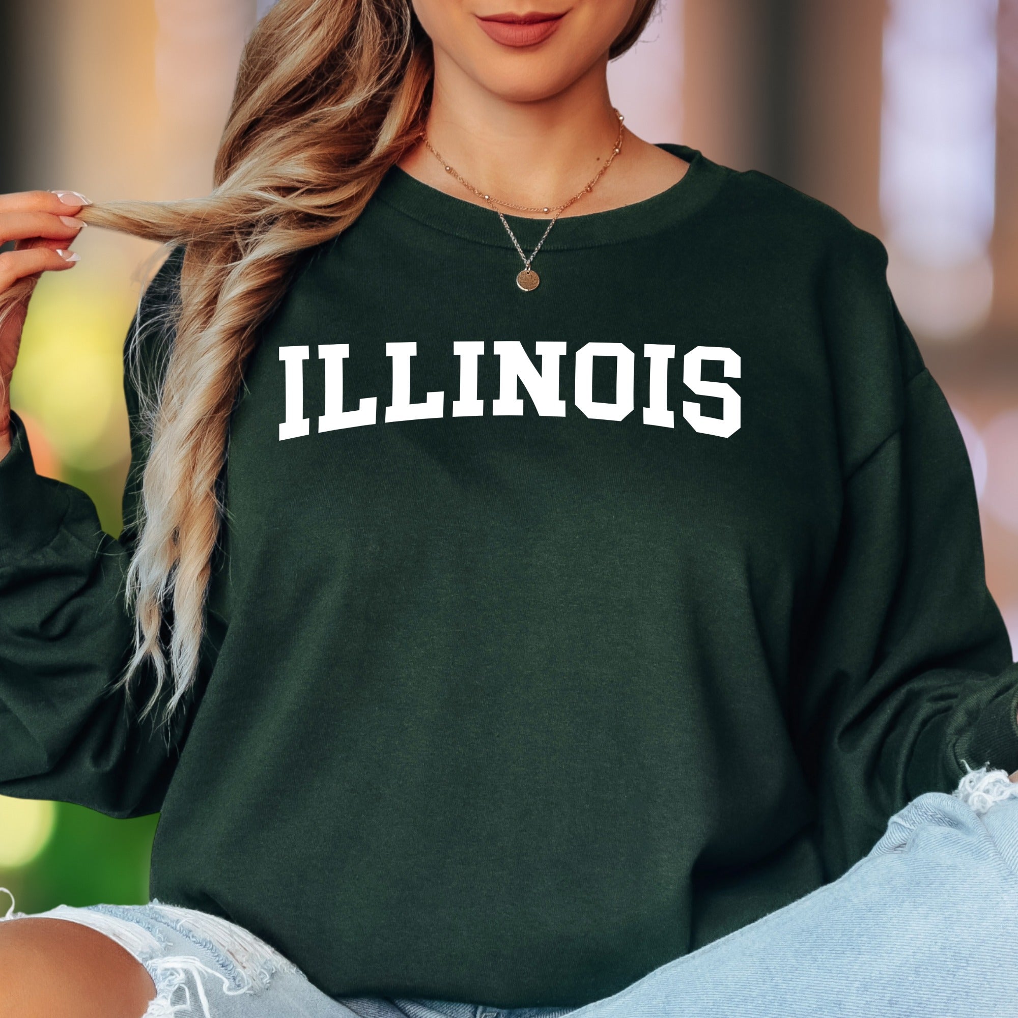 "ILLINOIS" | Collegiate Bold Typography Unisex Adult Long Sleeve T-Shirt | State Pride Lifestyle