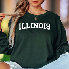 "ILLINOIS" | Collegiate Bold Typography Unisex Adult Long Sleeve T-Shirt | State Pride Lifestyle