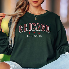 "CHICAGO ILLINOIS" | Retro College Font Unisex Adult Long Sleeve T-Shirt | City Pride Apparel