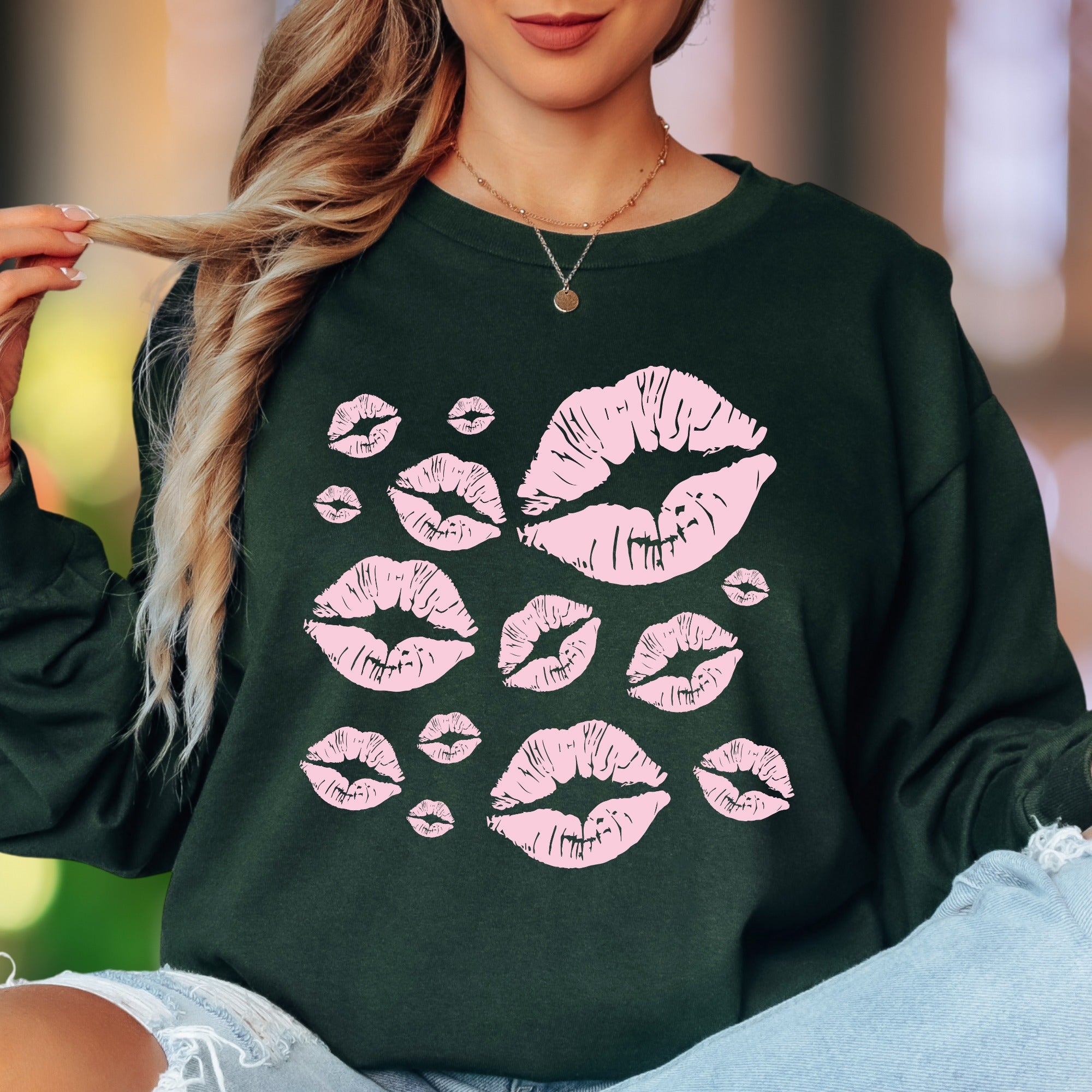 "Pink Kisses" | Playful Pattern Unisex Adult Long Sleeve T-Shirt | Flirty Lifestyle
