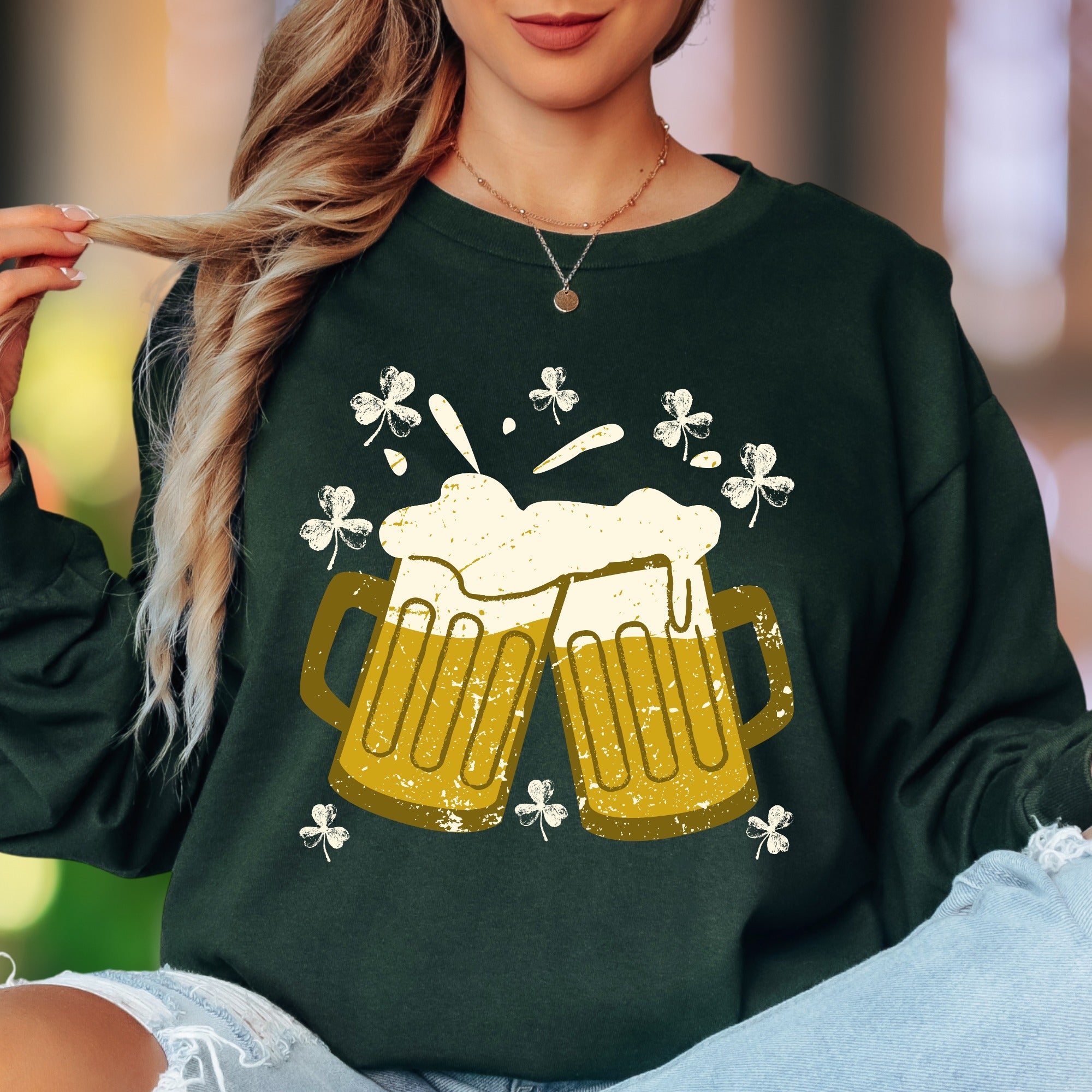 St. Patrick's Day Cheers | Distressed Graphic Unisex Adult Long Sleeve T-Shirt | Festive Lifestyle