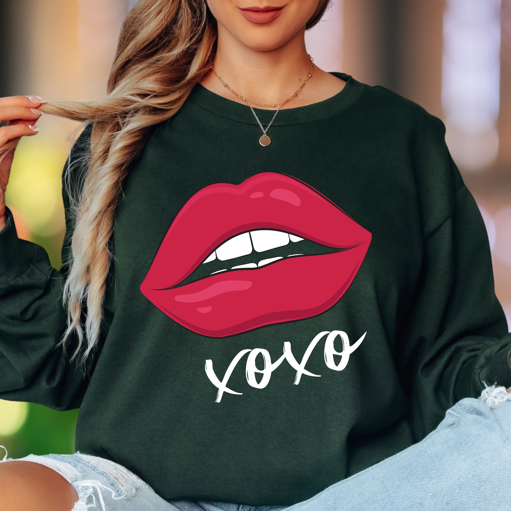 "XOXO" | Bold Lips Graphic Unisex Adult Long Sleeve T-Shirt | Affectionate Streetwear Main image