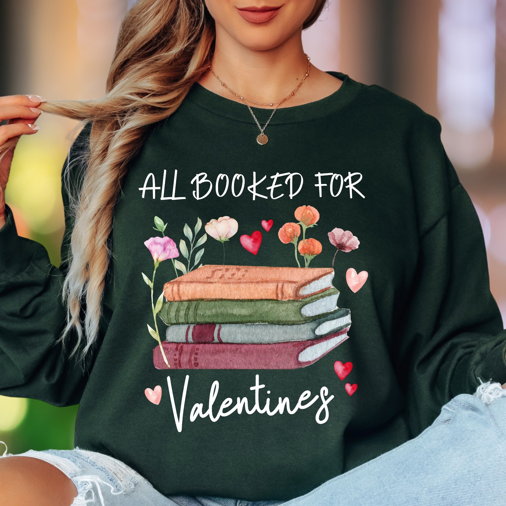"All Booked For Valentines" | Watercolor Book Lover Unisex Adult Long Sleeve T-Shirt | Romantic Lifestyle