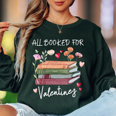 "All Booked For Valentines" | Watercolor Book Lover Unisex Adult Long Sleeve T-Shirt | Romantic Lifestyle