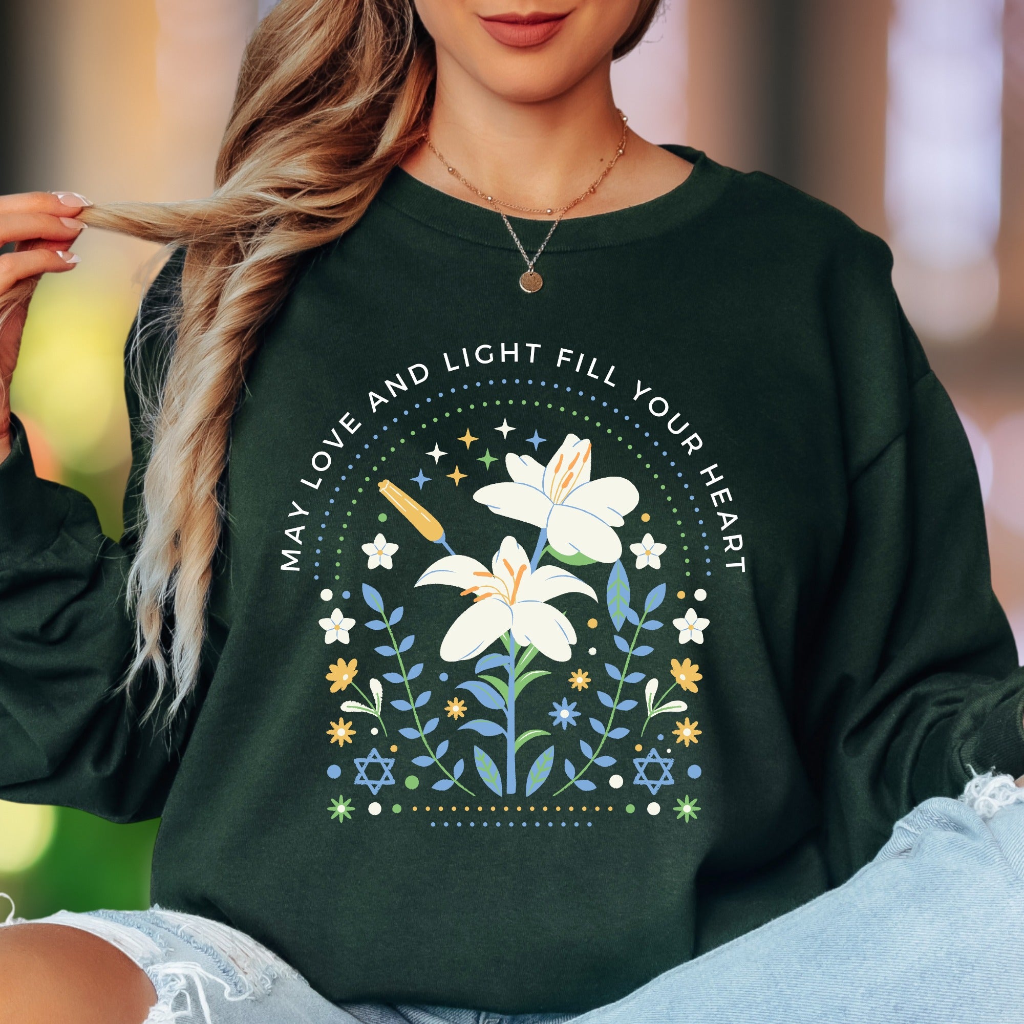 "May Love and Light Fill Your Heart" | Floral Motif Unisex Adult Long Sleeve T-Shirt | Positive Affirmation
