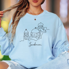 "Santorini" | Minimal Line Art Unisex Adult Long Sleeve T-Shirt | Travel & Lifestyle