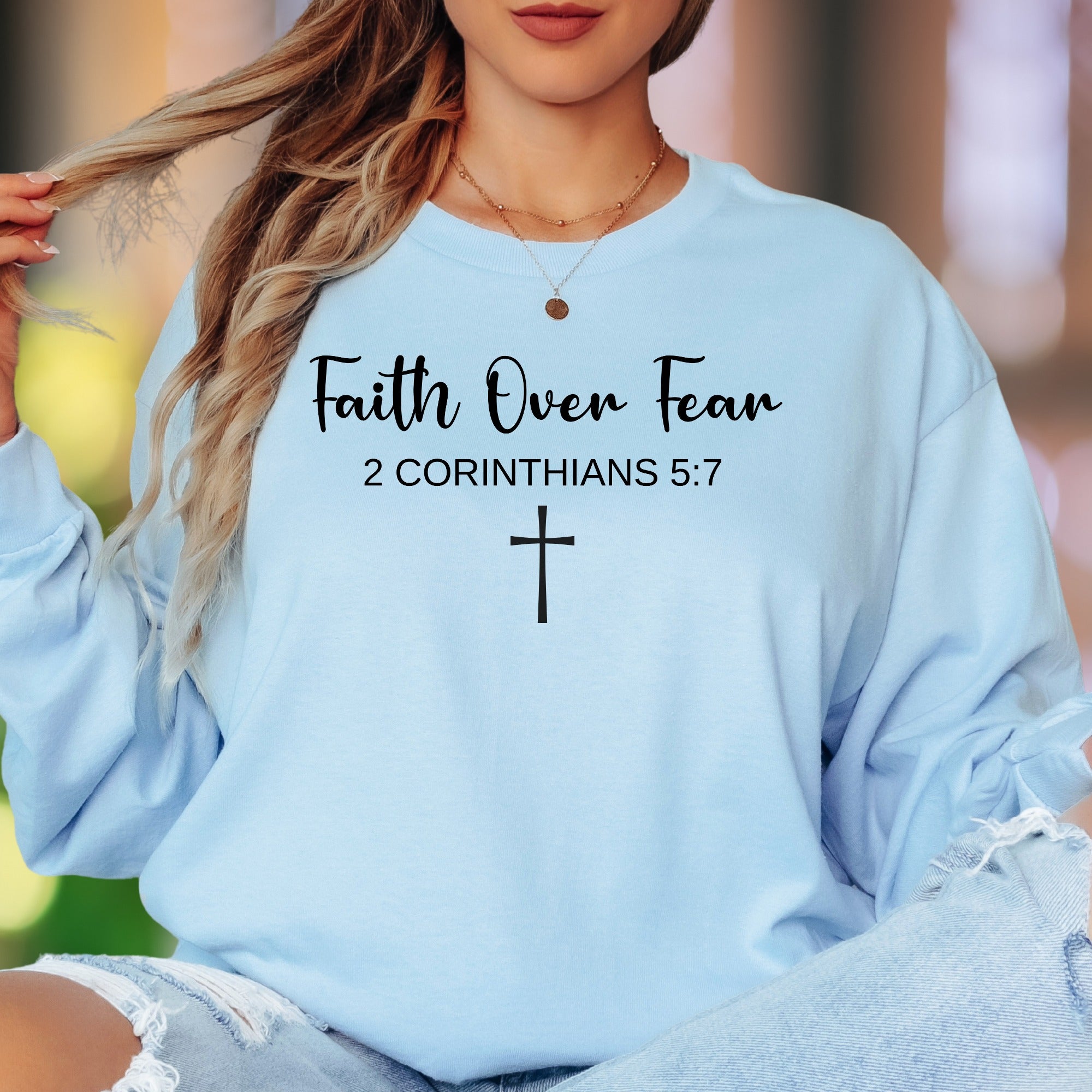 "Faith Over Fear" | Script Typography Unisex Adult Long Sleeve T-Shirt | Spiritual Lifestyle