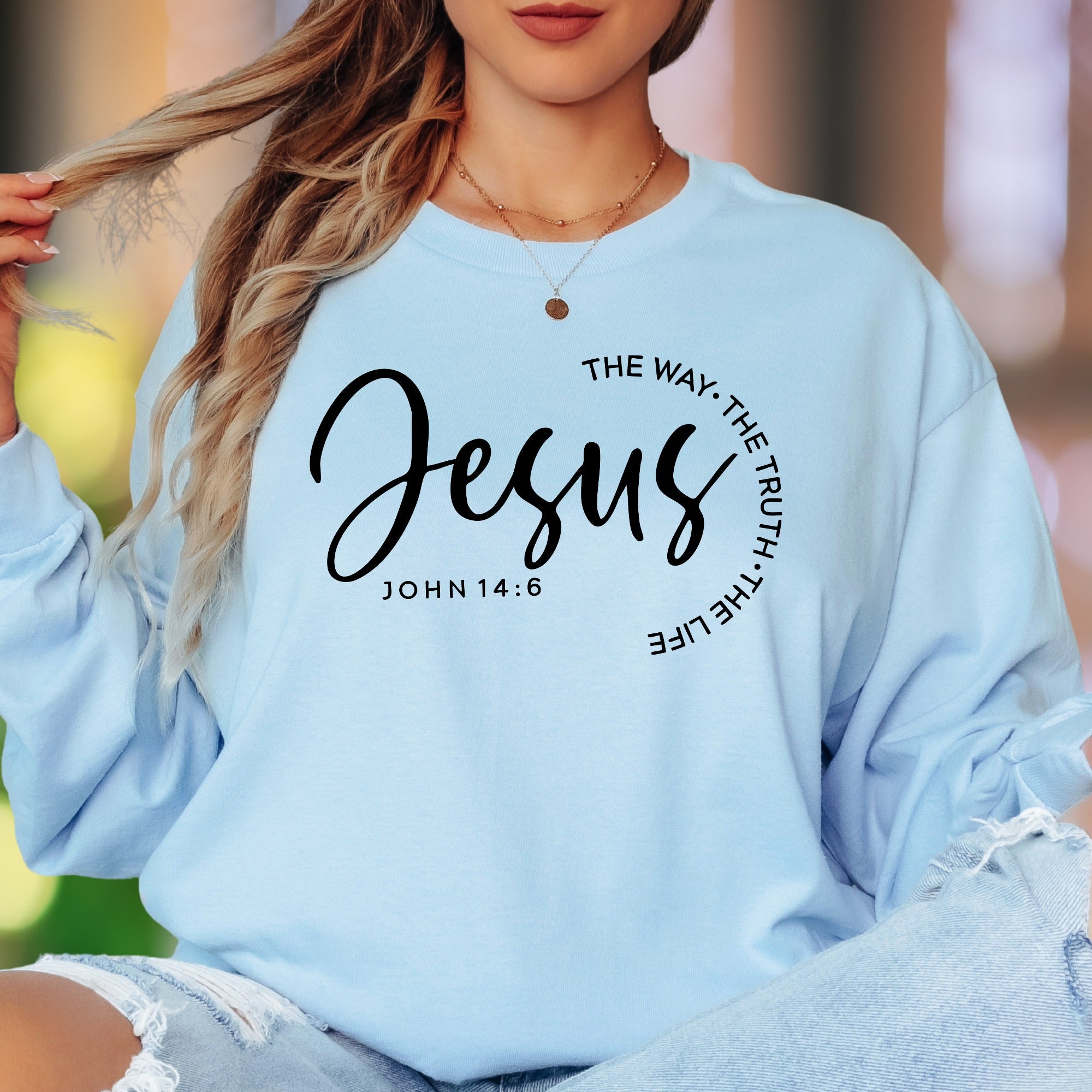 "Jesus: The Way, The Truth, The Life" | Typographic Unisex Adult Long Sleeve T-Shirt | Faith-Inspired Lifestyle