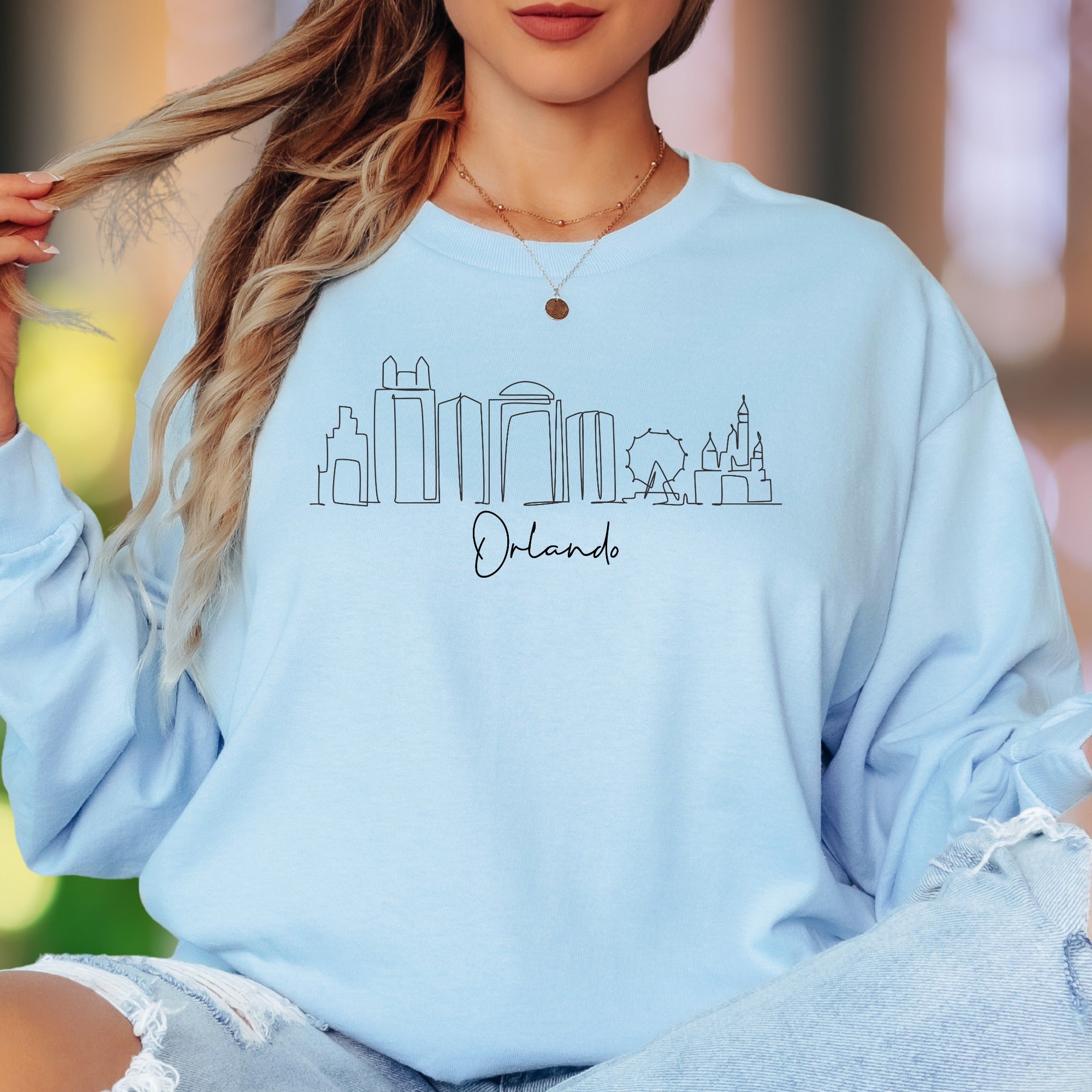 "Orlando" | Minimal Skyline Unisex Adult Long Sleeve T-Shirt | Travel & City Lifestyle