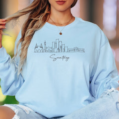 "Santiago Skyline" | Minimal Line Art Unisex Adult Long Sleeve T-Shirt | Travel & City Lover