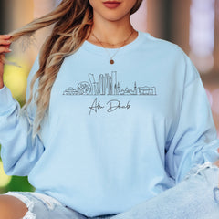 "Abu Dhabi" | Minimal Skyline Unisex Adult Long Sleeve T-Shirt | Travel & Cityscape