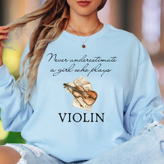 "Never Underestimate A Girl Who Plays Violin" | Artistic Expression Unisex Adult Long Sleeve T-Shirt | Musician Lifestyle