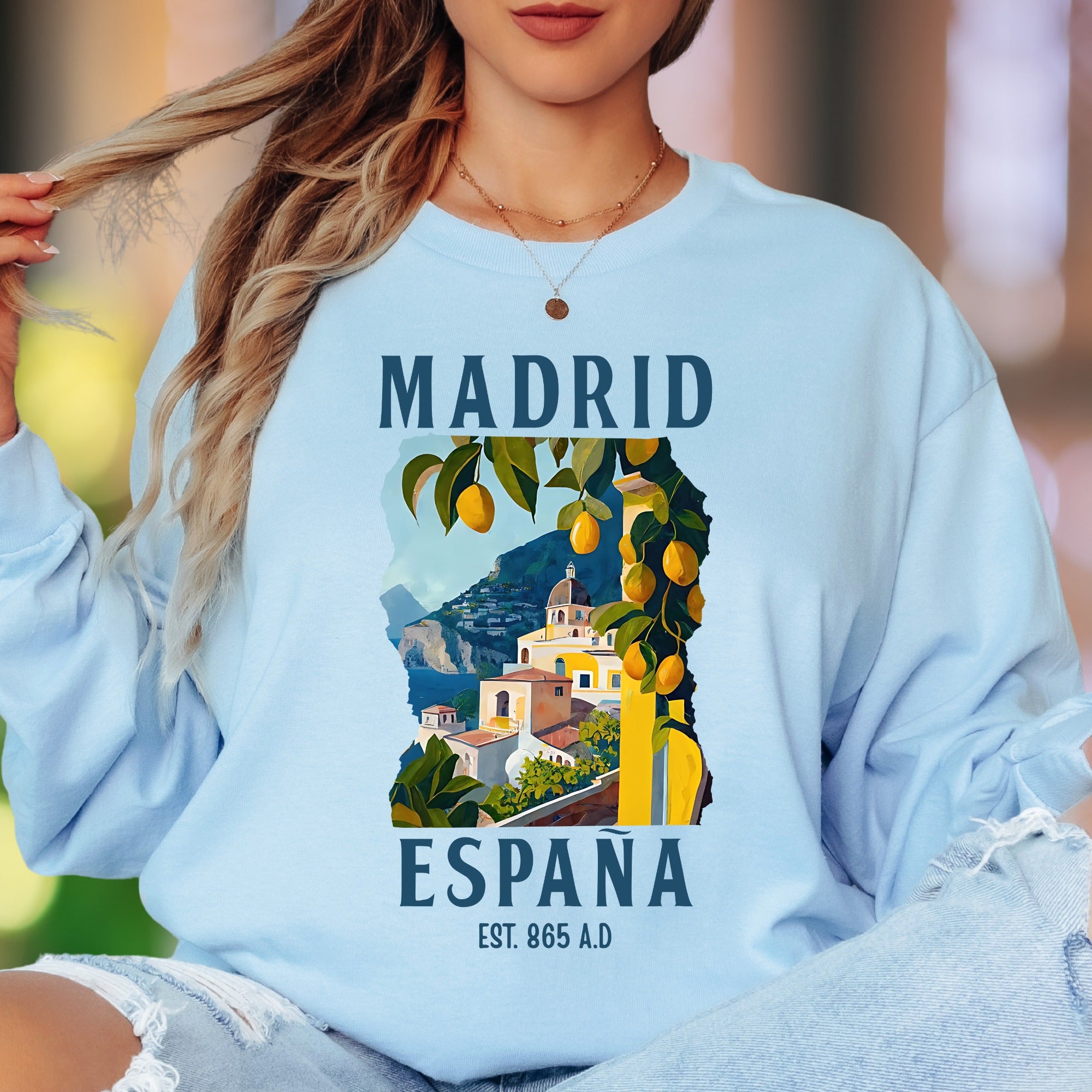 "Madrid España Est. 865 A.D" | Vintage Travel Unisex Adult Long Sleeve T-Shirt | European Lifestyle