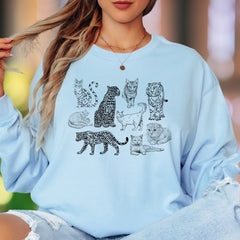 "Feline Friends" | Vintage Cat Illustration Unisex Adult Long Sleeve T-Shirt | Animal Lover Apparel