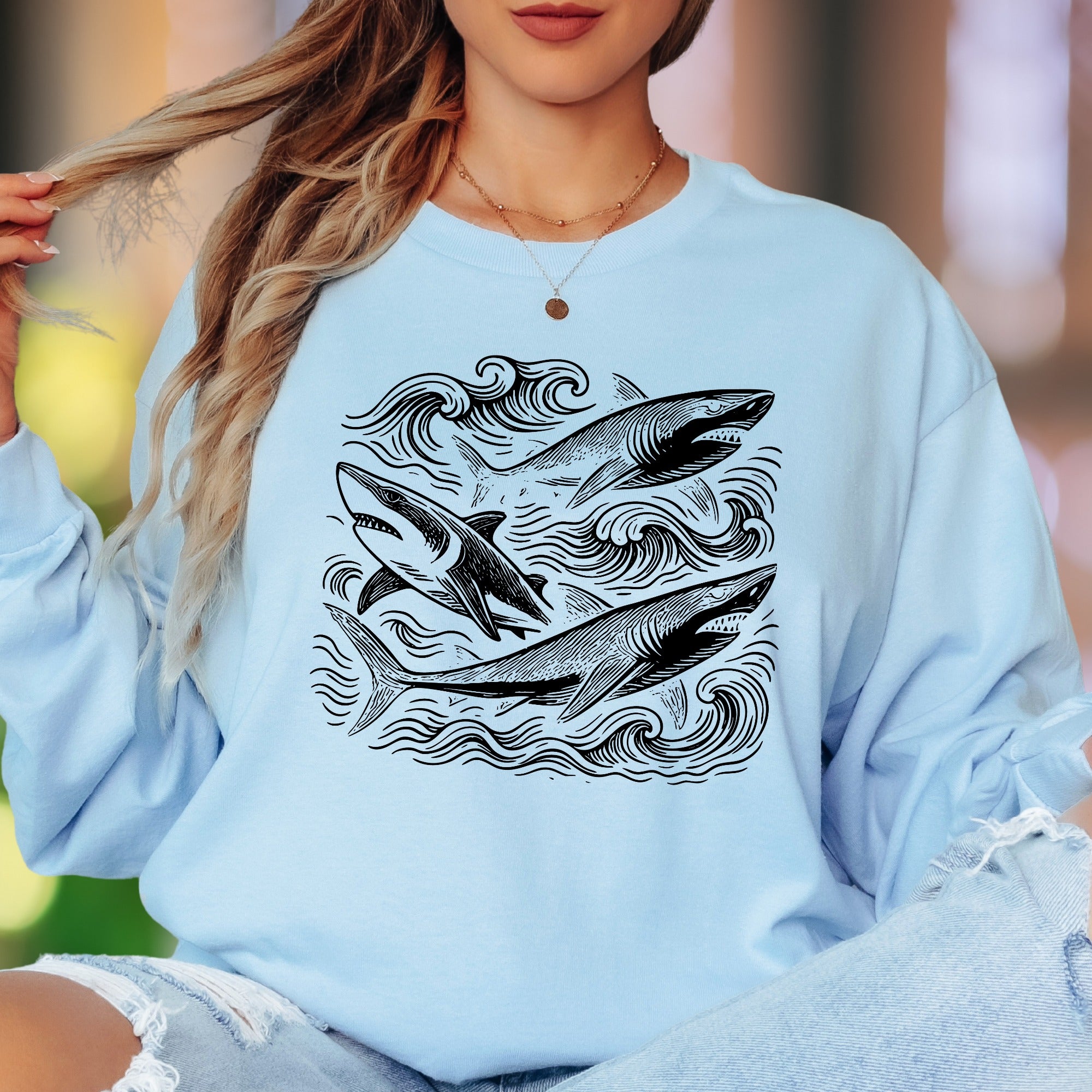 Oceanic Shark Design | Nature Art Unisex Adult Long Sleeve T-Shirt | Marine Lifestyle
