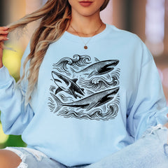 Oceanic Shark Design | Nature Art Unisex Adult Long Sleeve T-Shirt | Marine Lifestyle