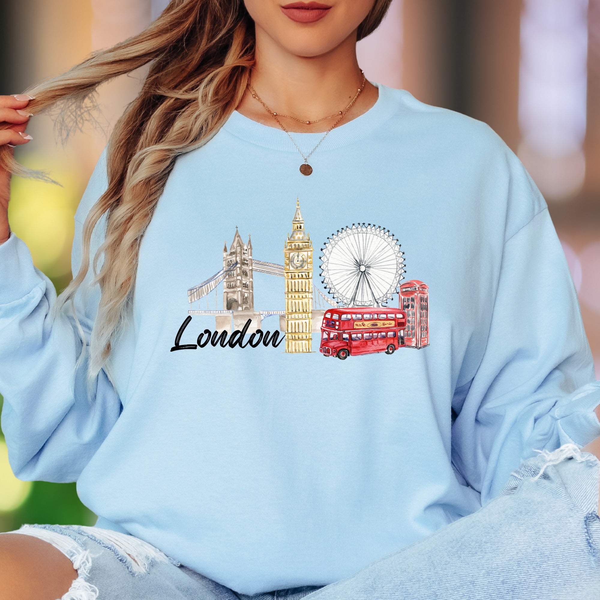 "London" | Watercolor Cityscape Unisex Adult Long Sleeve T-Shirt | Travel & Culture Lifestyle