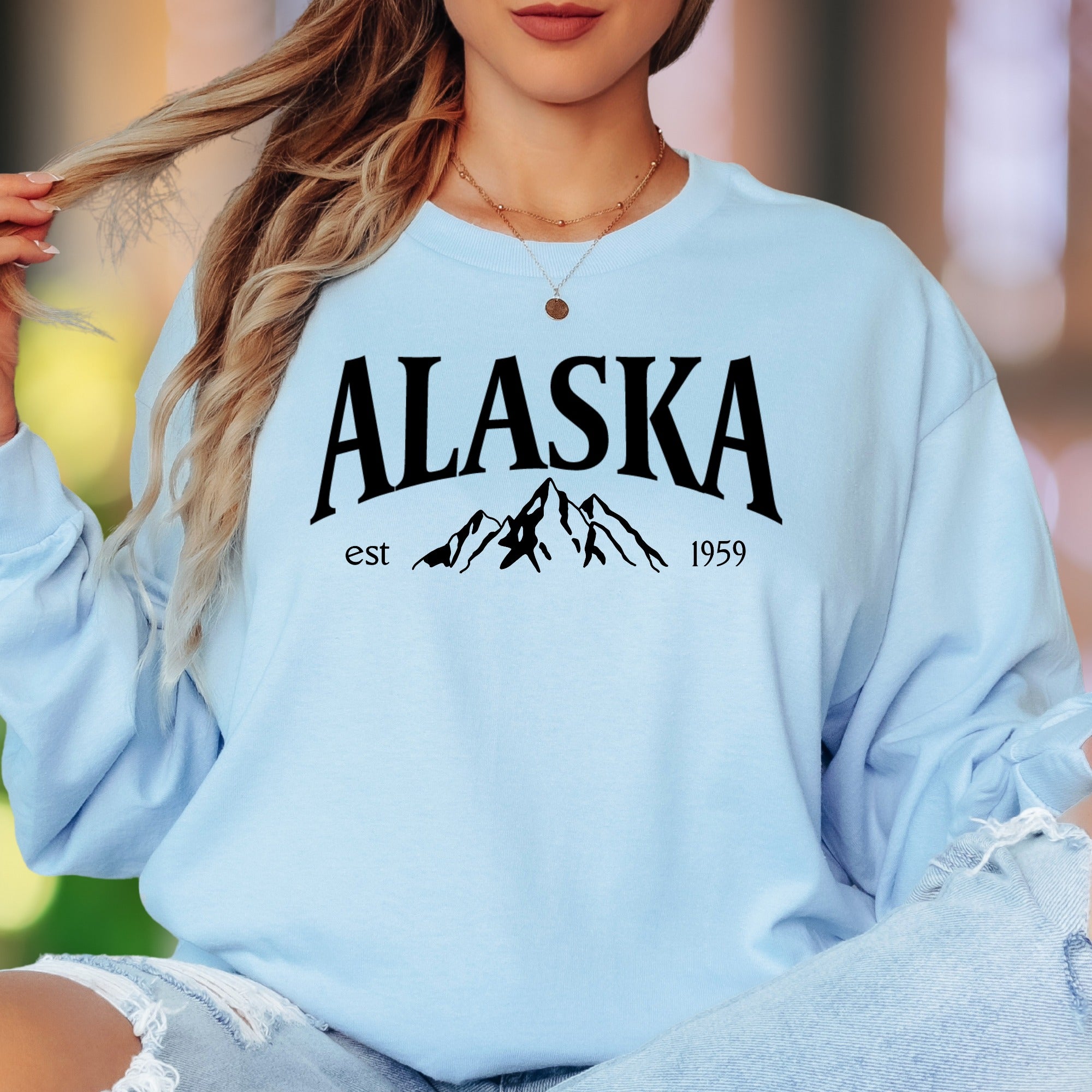 "Alaska Est 1959" | Vintage Mountain Unisex Adult Long Sleeve T-Shirt | Nature Inspired Apparel