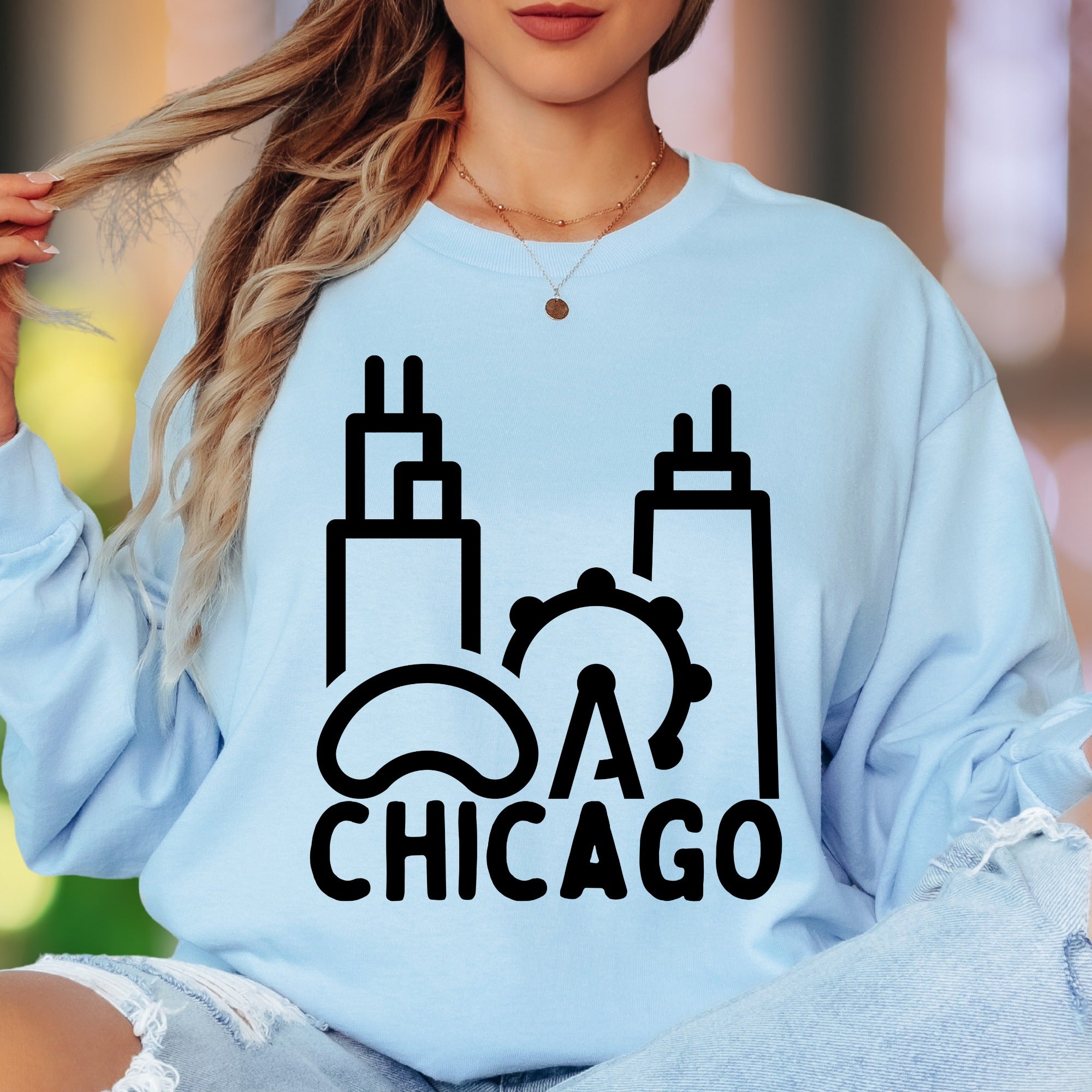 "CHICAGO" | Minimal Skyline Unisex Adult Long Sleeve T-Shirt | City Pride