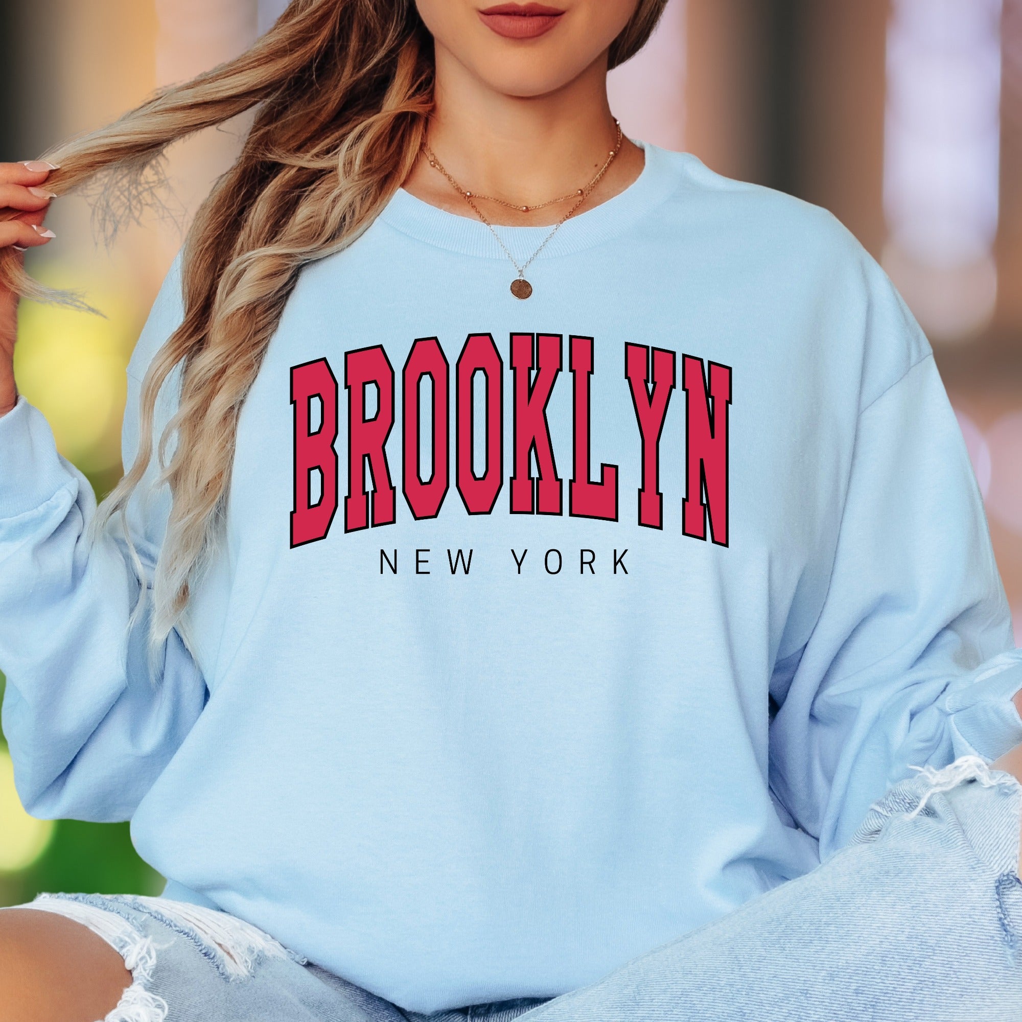 "BROOKLYN NEW YORK" | Retro College Font Unisex Adult Long Sleeve T-Shirt | City Pride Streetwear