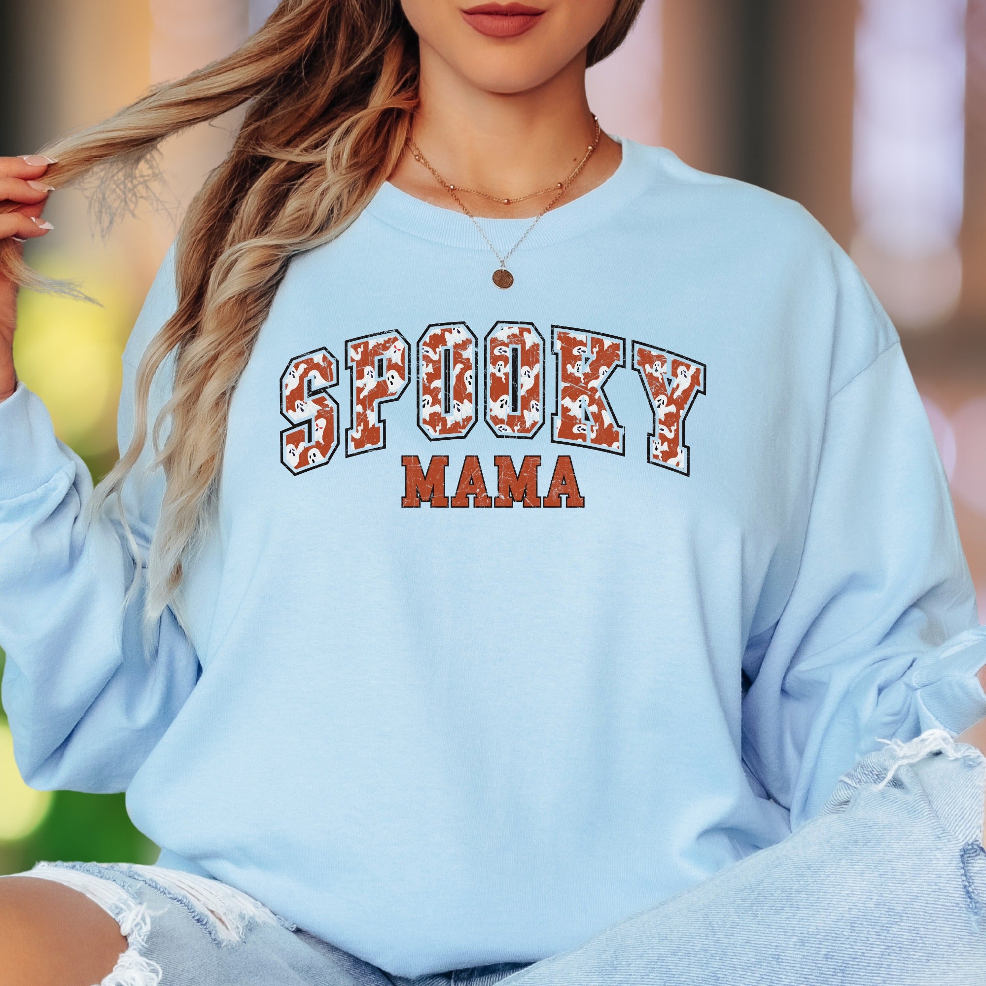"Spooky Mama" | Distressed Retro Unisex Adult Long Sleeve T-Shirt | Halloween Lifestyle