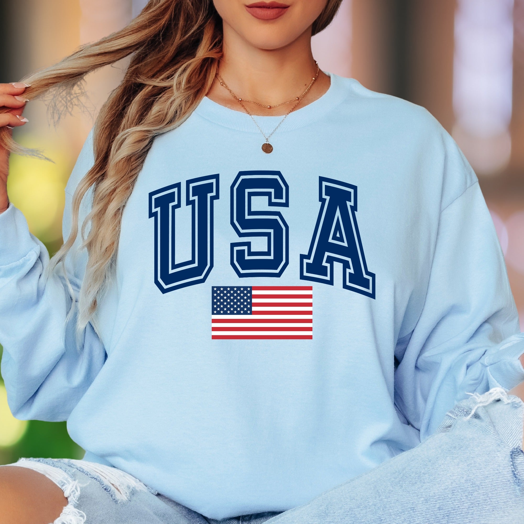 "USA" | Patriotic Bold Typography Unisex Adult Long Sleeve T-Shirt | American Pride Apparel