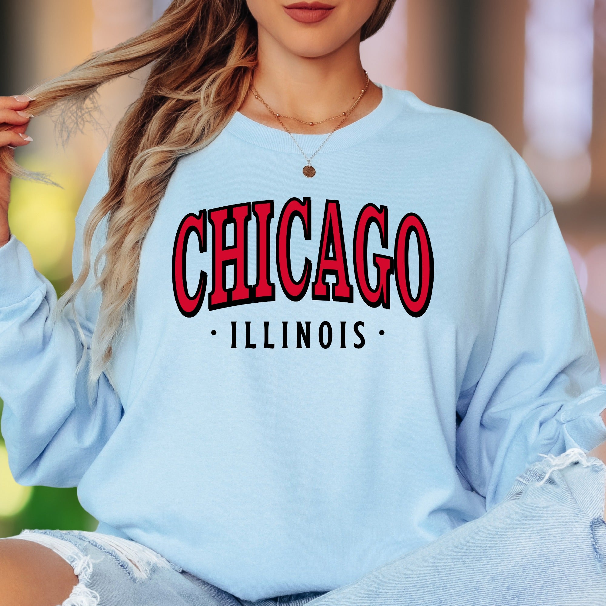 "CHICAGO • ILLINOIS" | Retro Typography Unisex Adult Long Sleeve T-Shirt | City Pride Apparel
