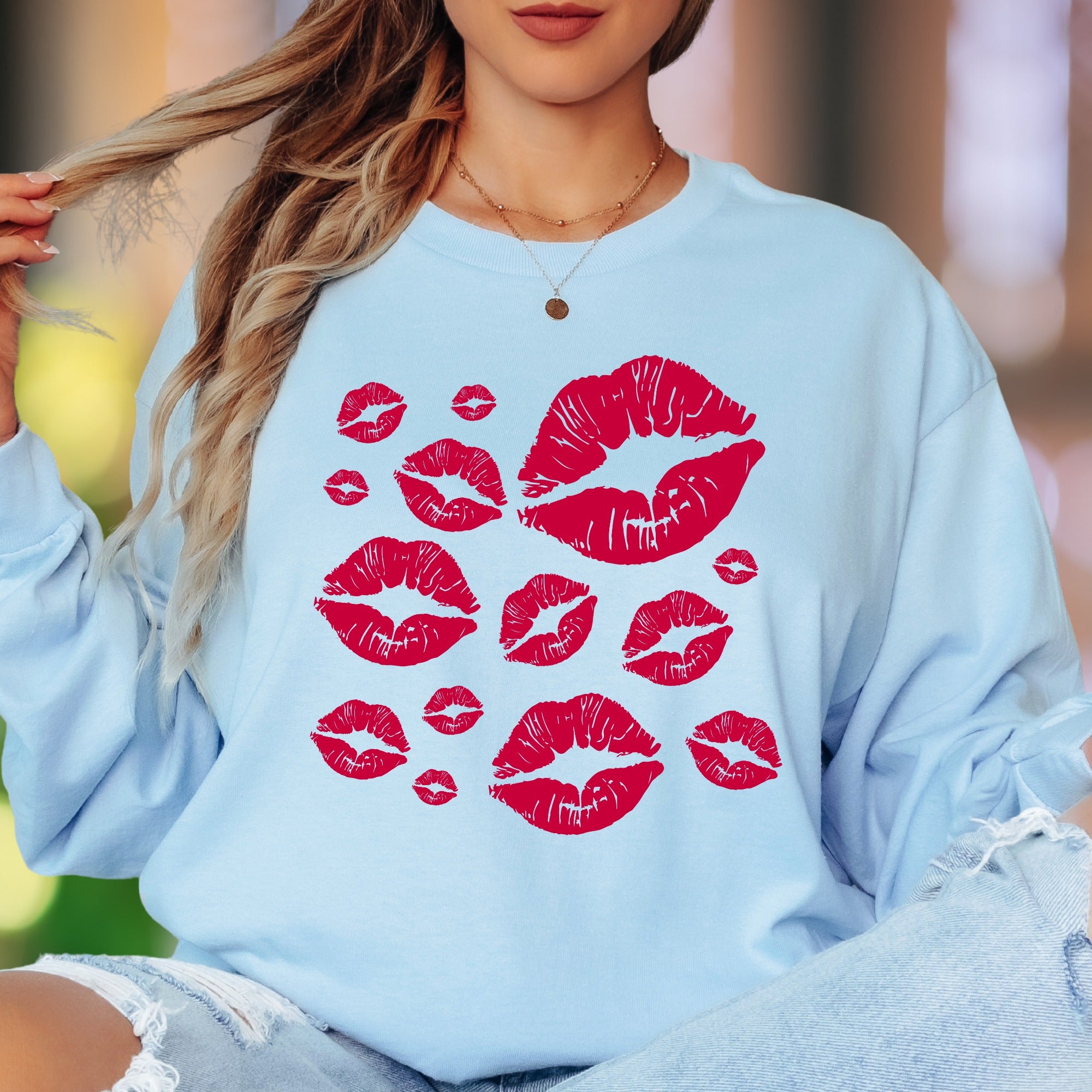 "Pink Kisses" | Playful Pattern Unisex Adult Long Sleeve T-Shirt | Flirty Lifestyle