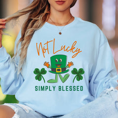 "Not Lucky Simply Blessed" | Funny St. Patrick's Day Unisex Adult Long Sleeve T-Shirt | Humorous Lifestyle
