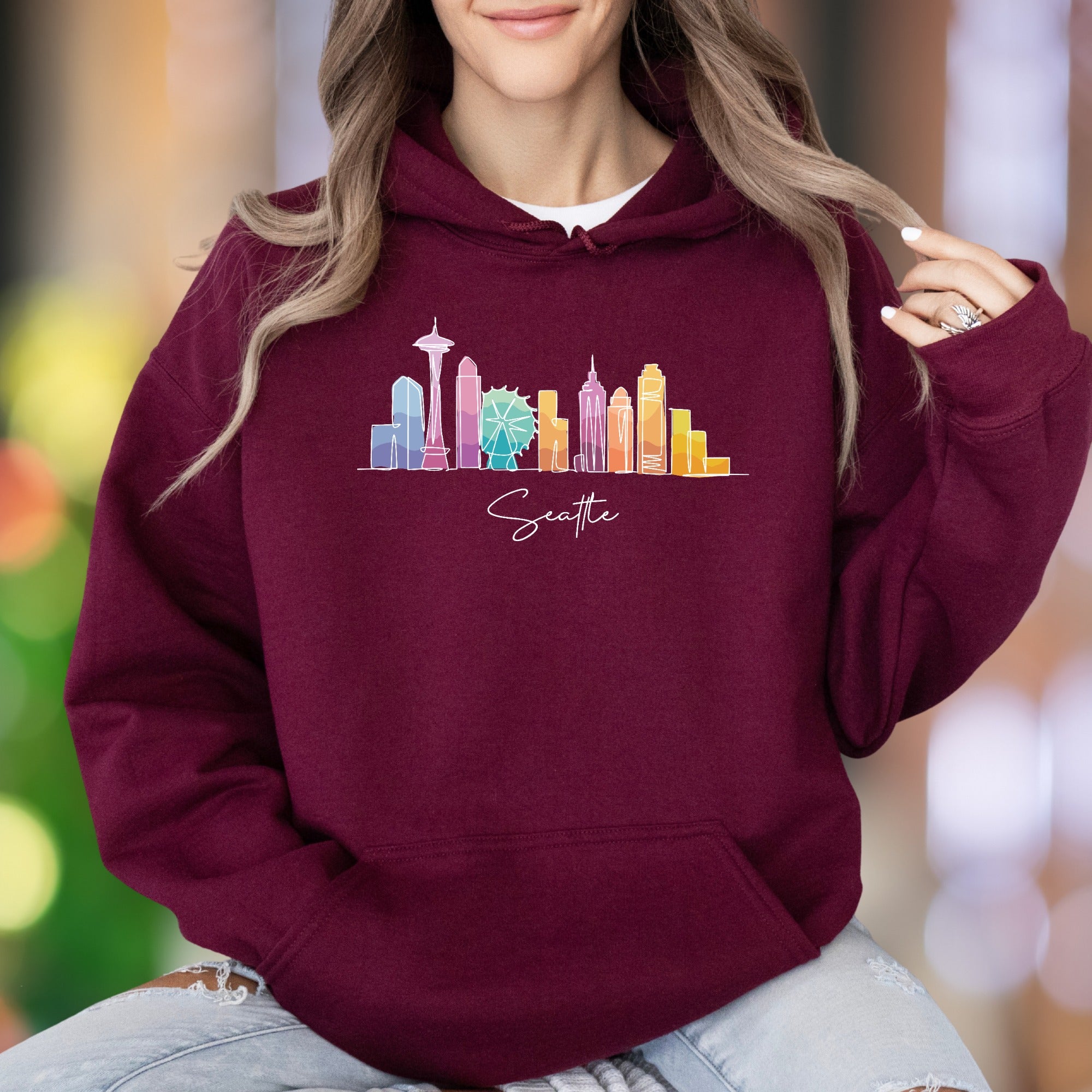 "Seattle" | Watercolor Skyline Streetwear Unisex Adult Hoodie | City Lover Apparel