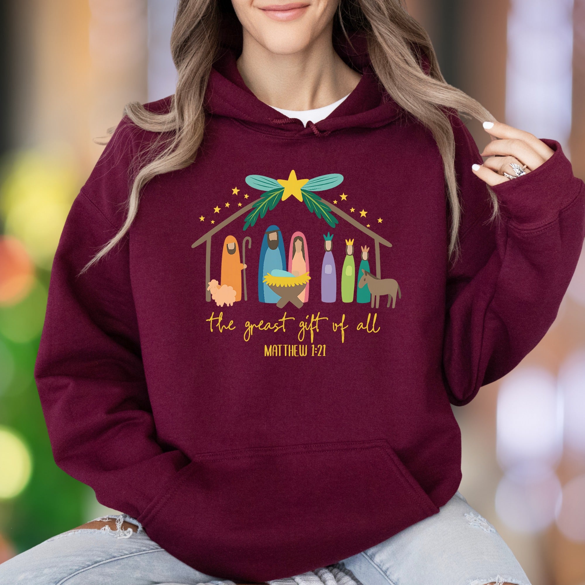 "The Greatest Gift Of All" | Christmas Nativity Unisex Adult Hoodie | Festive Holiday Wear