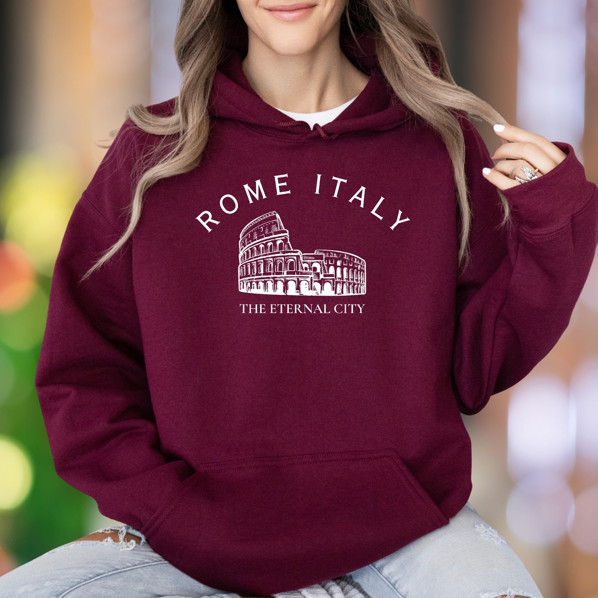 "Rome Italy The Eternal City" | Vintage Colosseum Unisex Adult Hoodie | Travel Lifestyle