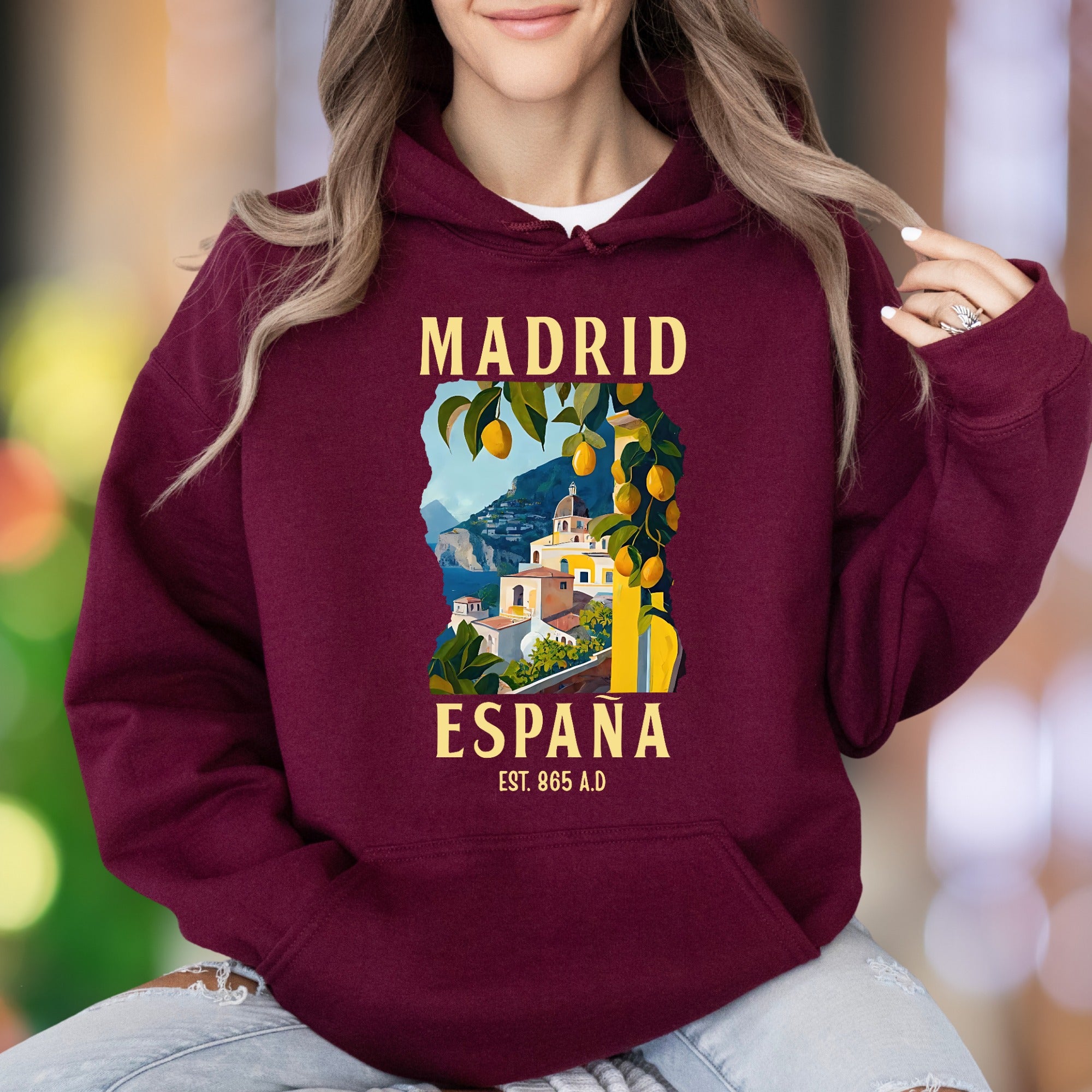 "MADRID ESPANA" | Vintage Travel Graphic Unisex Adult Hoodie | Wanderlust Apparel