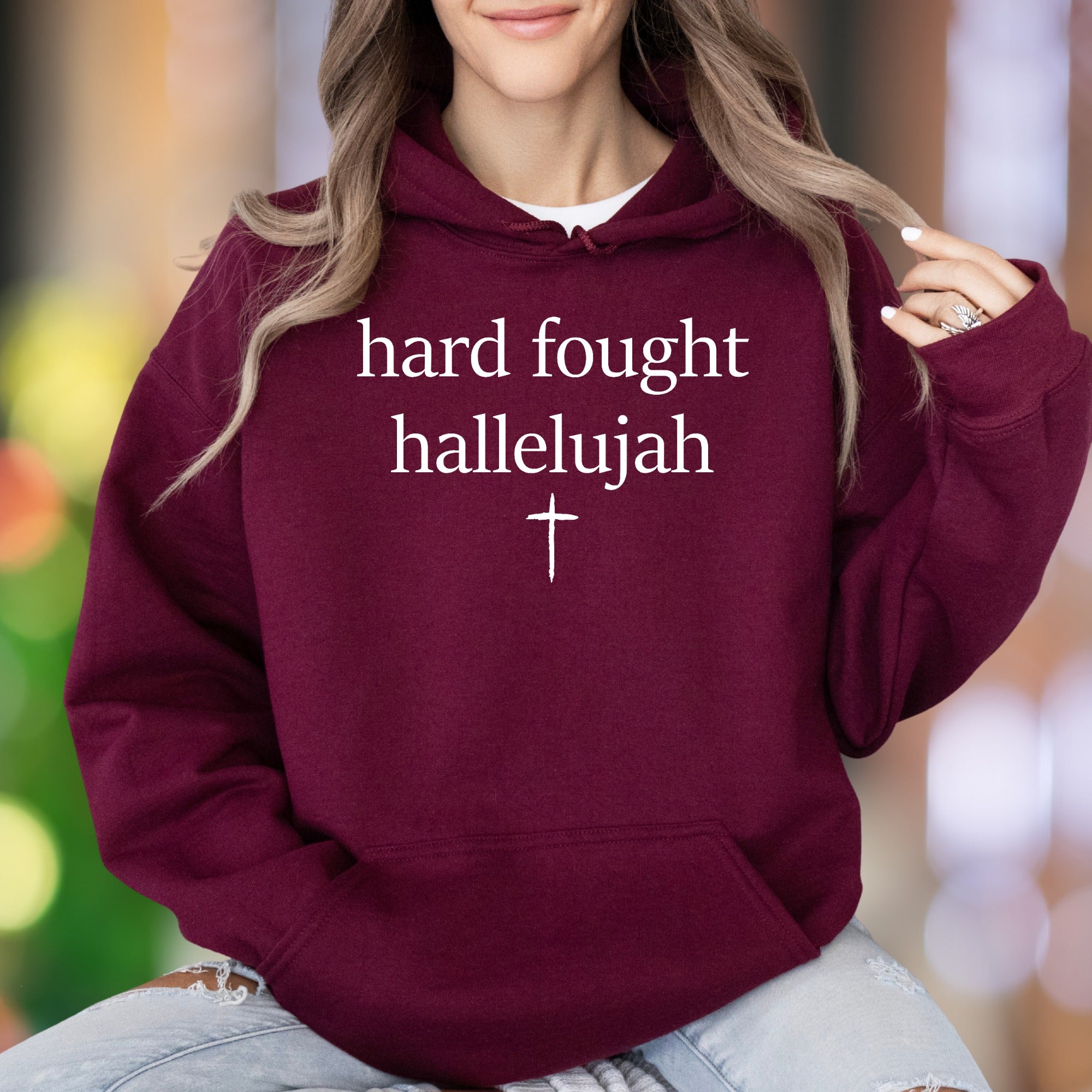 "Hard Fought Hallelujah" | Minimal Typography Unisex Adult Hoodie | Inspirational Lifestyle
