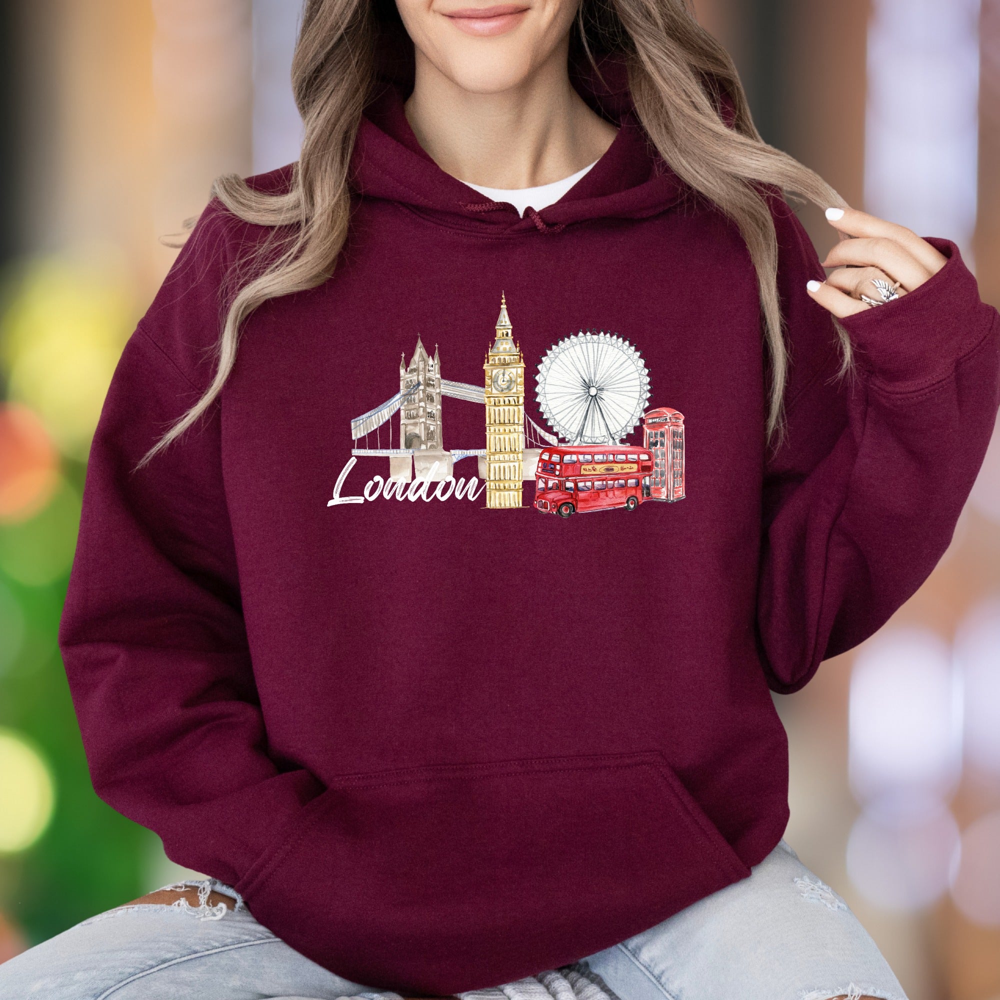 "London" | Watercolor Cityscape Unisex Adult Hoodie | Travel Lover Lifestyle