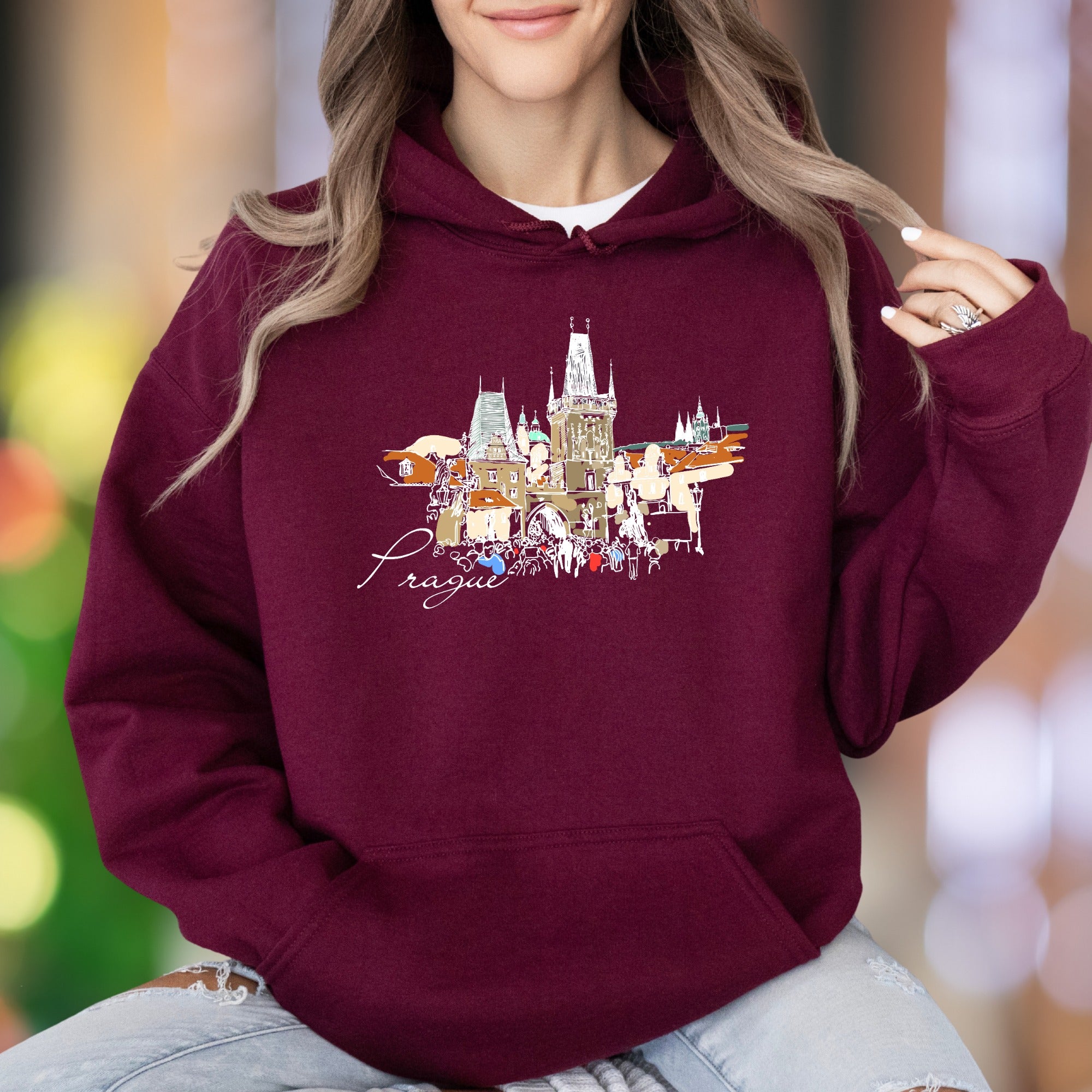 "Prague" | City Sketch Streetwear Unisex Adult Hoodie | Travel Lifestyle