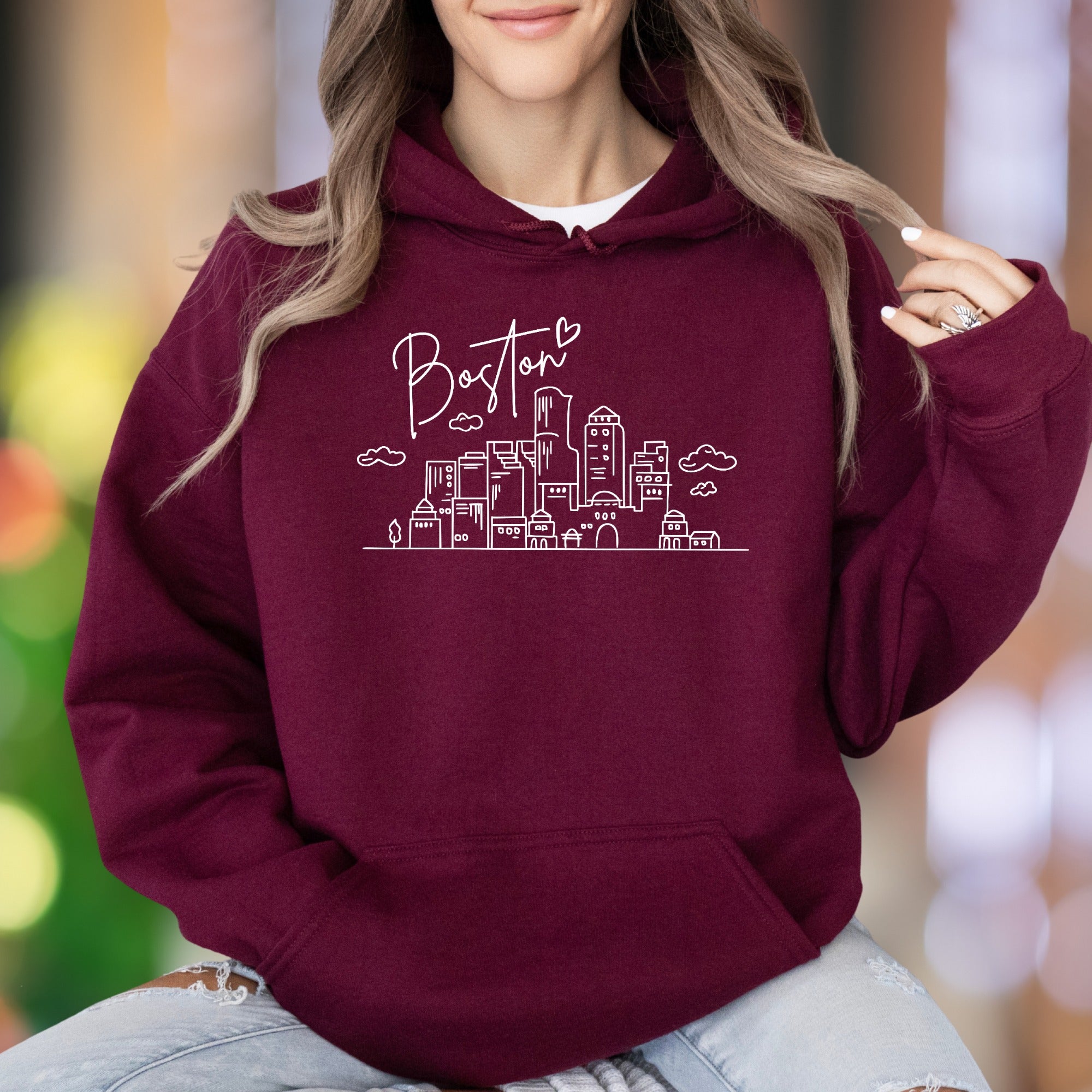 "Boston" | Minimal Cityscape Unisex Adult Hoodie | Urban Lifestyle