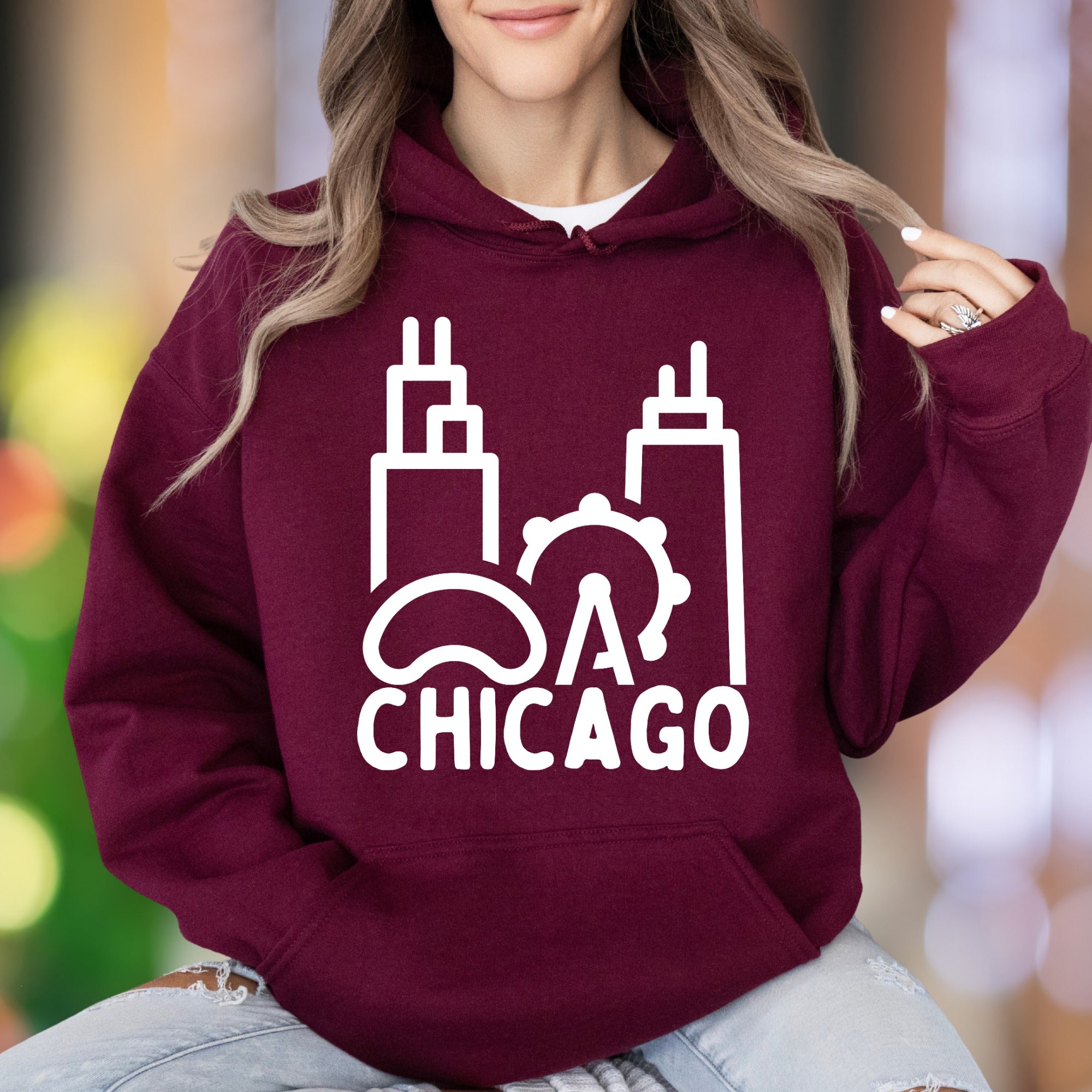 "Chicago Skyline" | Minimal Cityscape Unisex Adult Hoodie | Urban Lifestyle