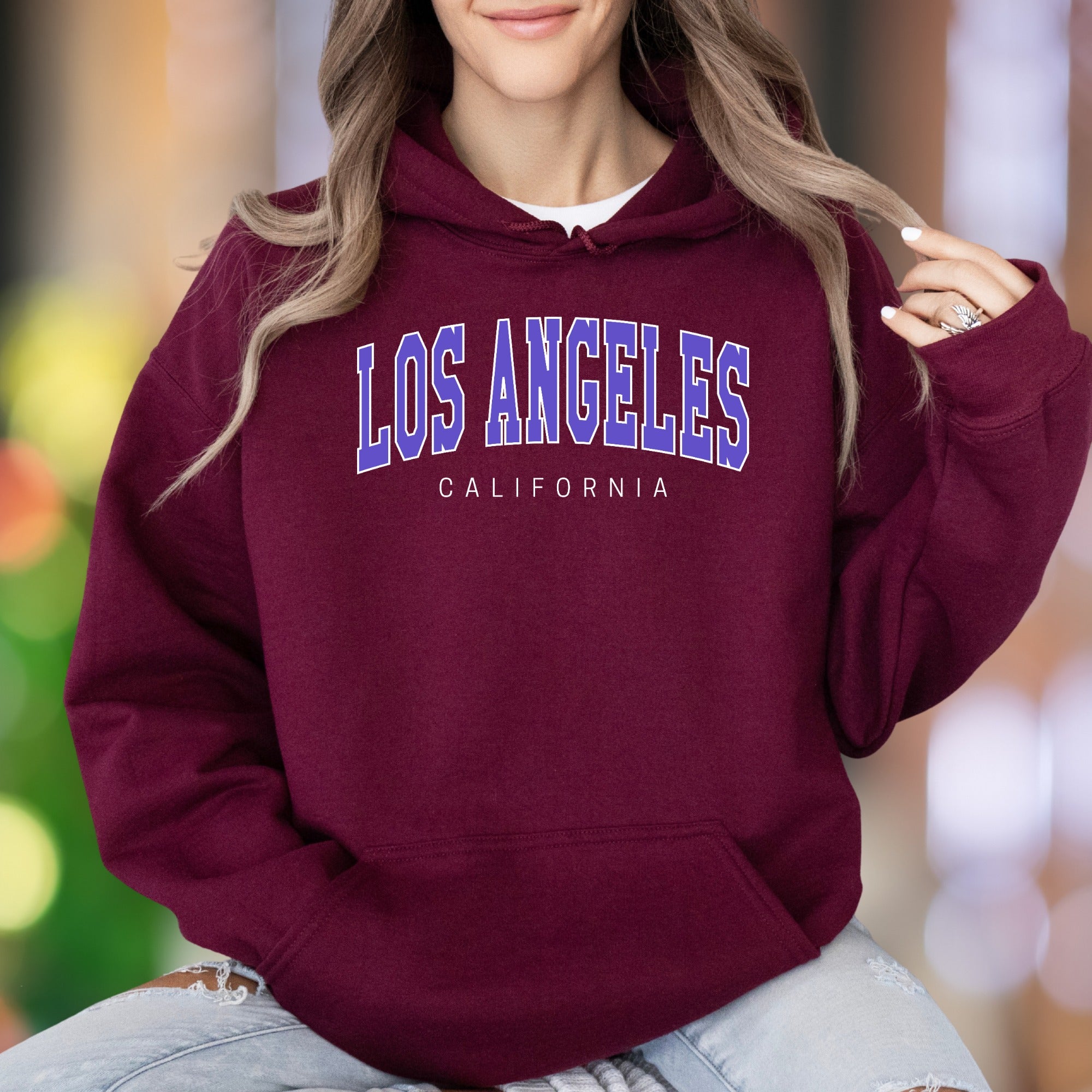 "Los Angeles California" | Retro College Font Unisex Adult Hoodie | City Lifestyle