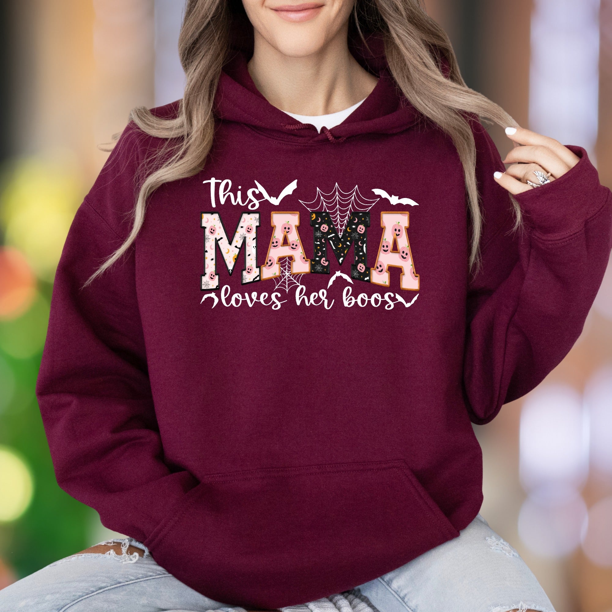 "This Mama Loves Her Boos" | Spooky Typography Unisex Adult Hoodie | Halloween Lifestyle