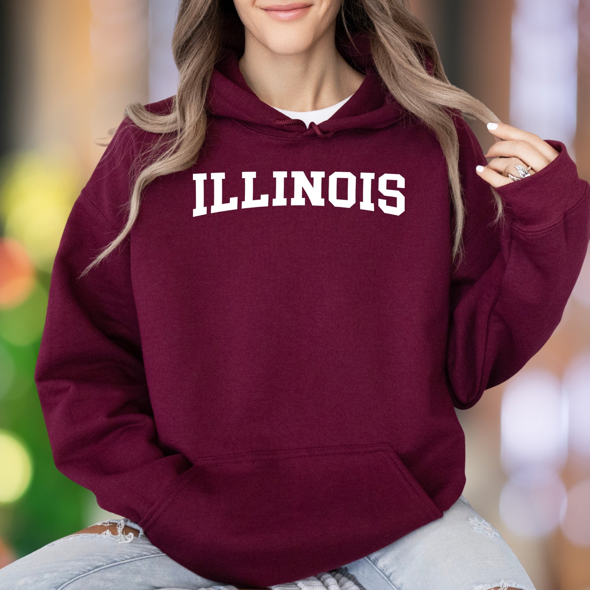 "ILLINOIS" | Bold Typography Unisex Adult Hoodie | Collegiate Lifestyle