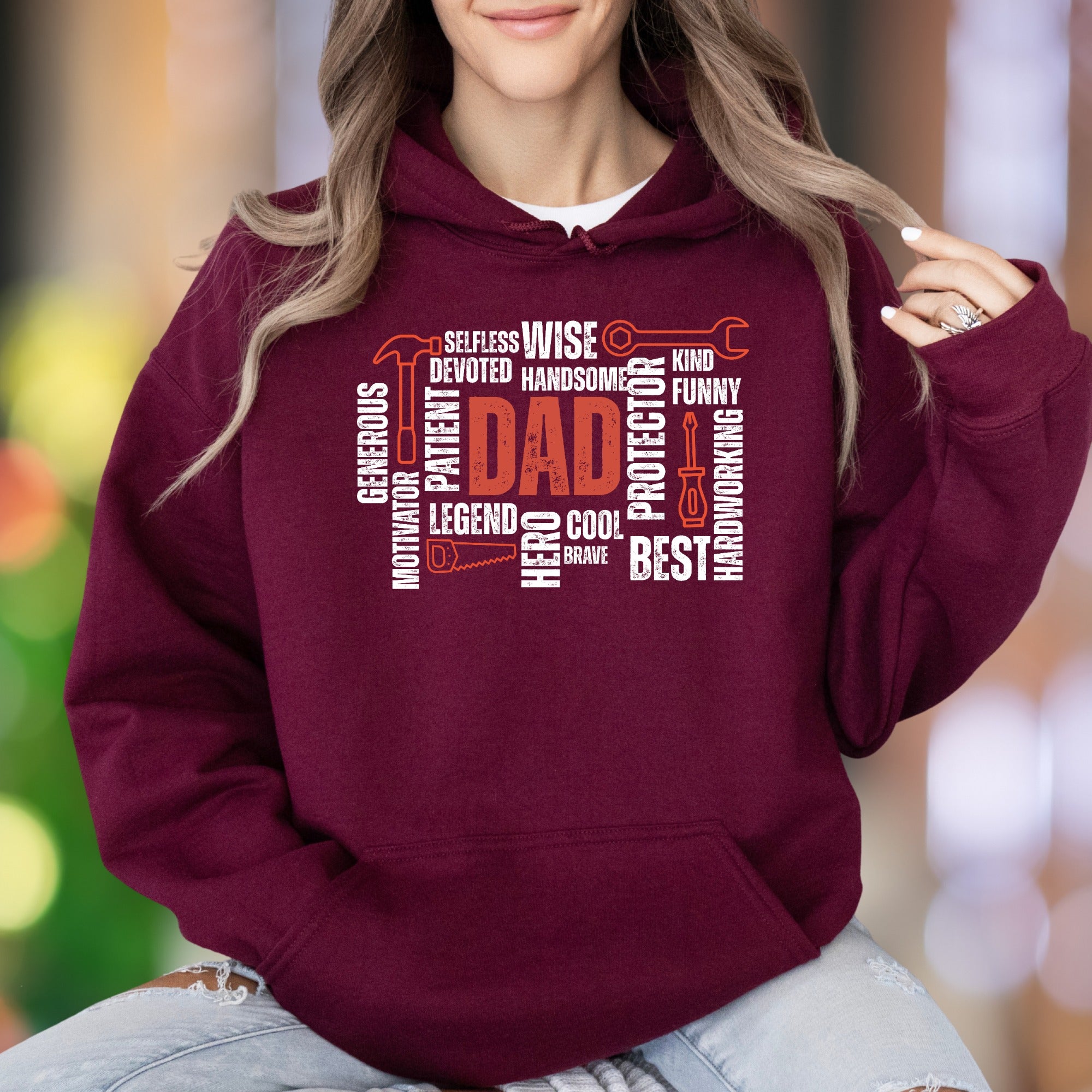 "DAD" Word Cloud Graphic Unisex Adult Hoodie | Motivational Identity