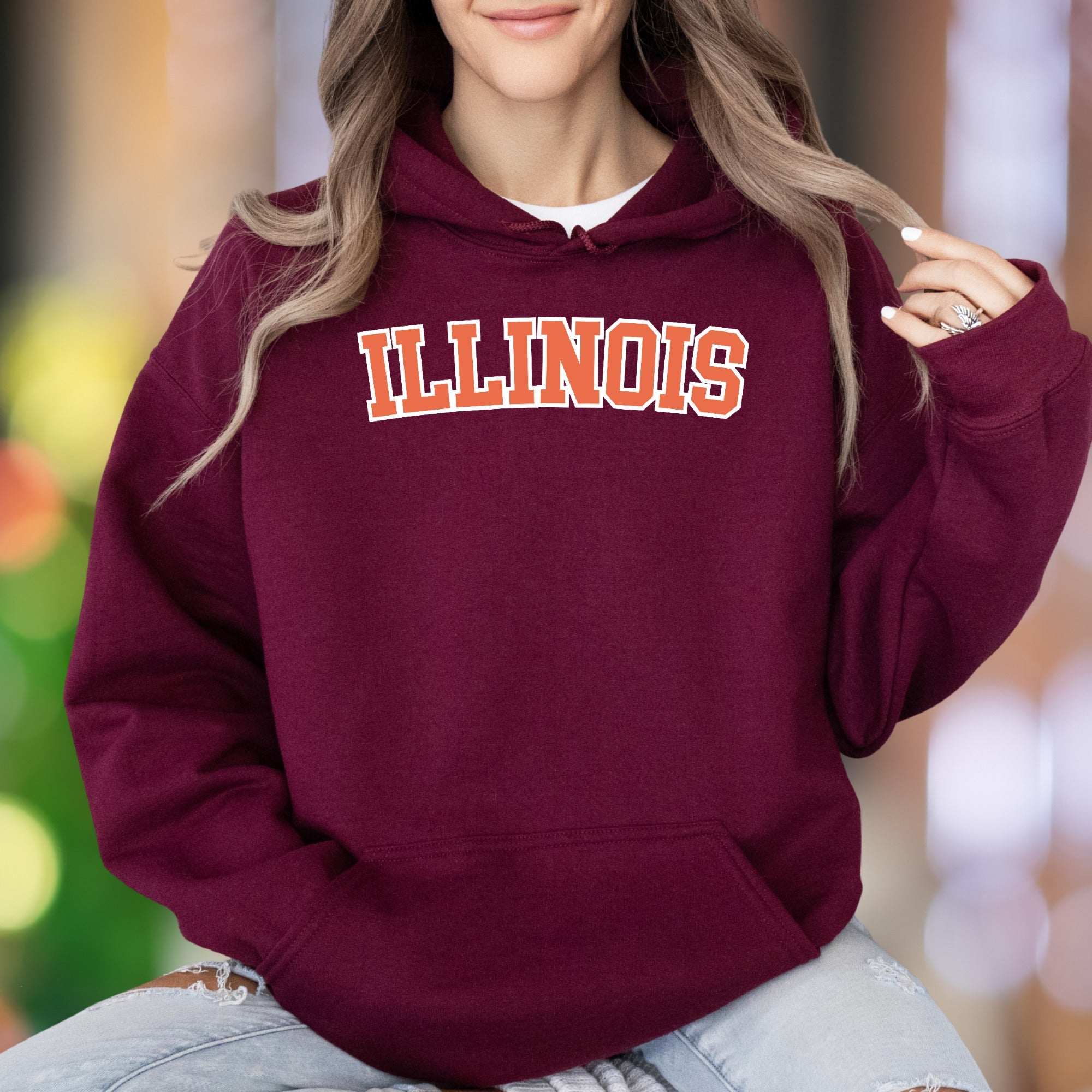 "ILLINOIS" | Bold Typography Unisex Adult Hoodie | Collegiate Style