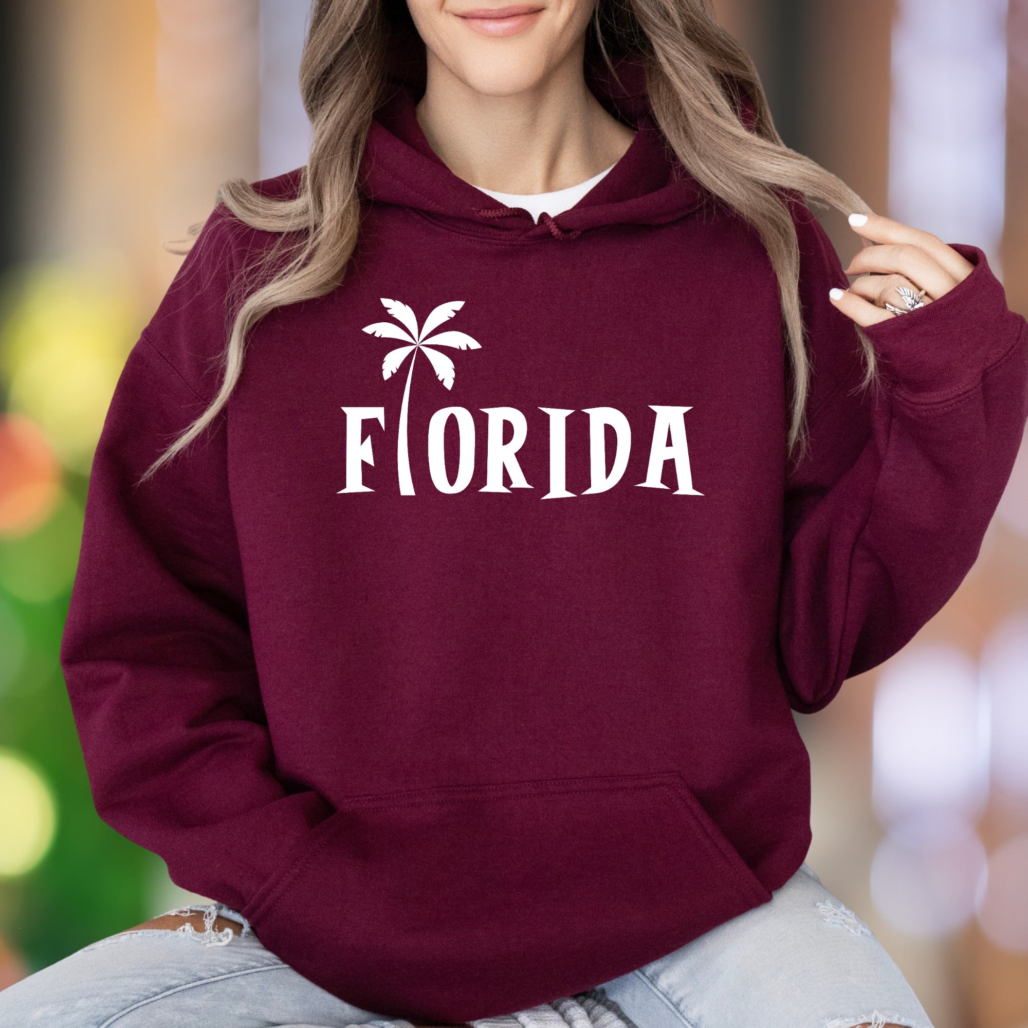 "Florida" | Palm Tree Typographic Unisex Adult Hoodie | Sunshine State Lifestyle