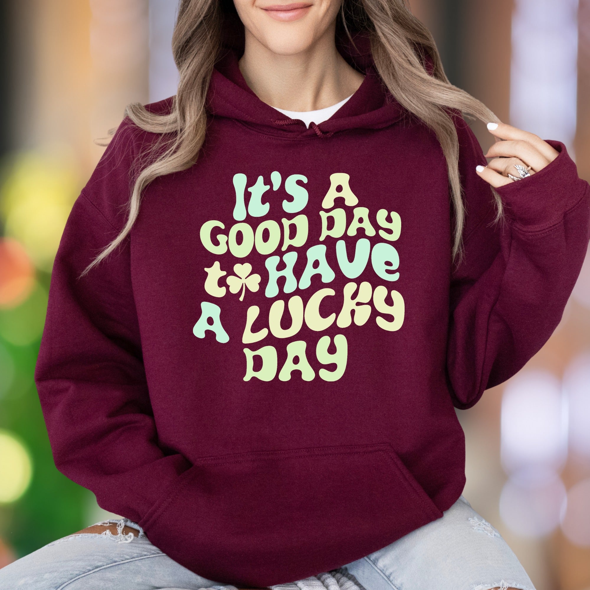 "It's A Good Day To Have A Lucky Day" | Retro Typographic Unisex Adult Hoodie | Positive Vibes