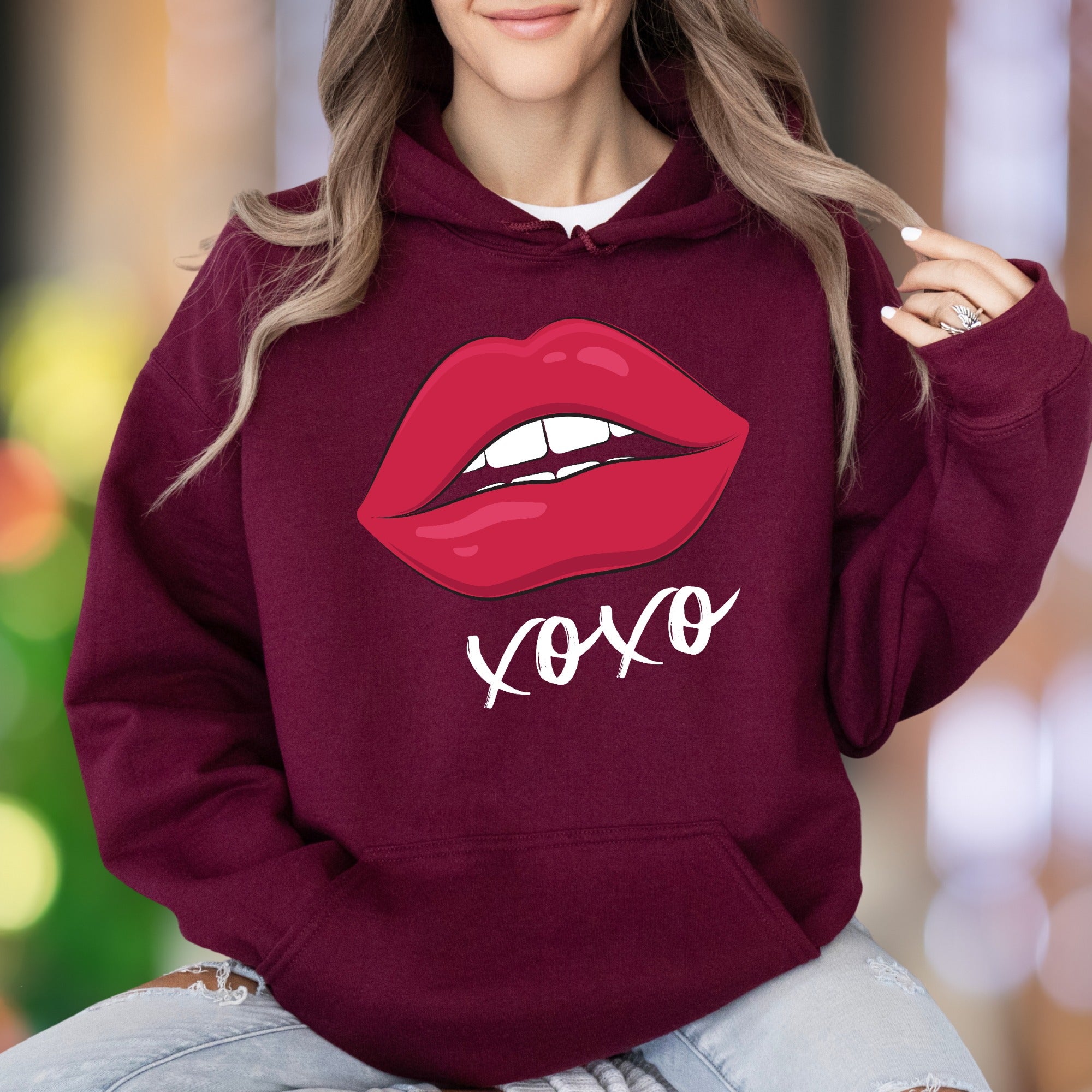 "XOXO Red Lips" | Modern Graphic Unisex Adult Hoodie | Affectionate Streetwear
